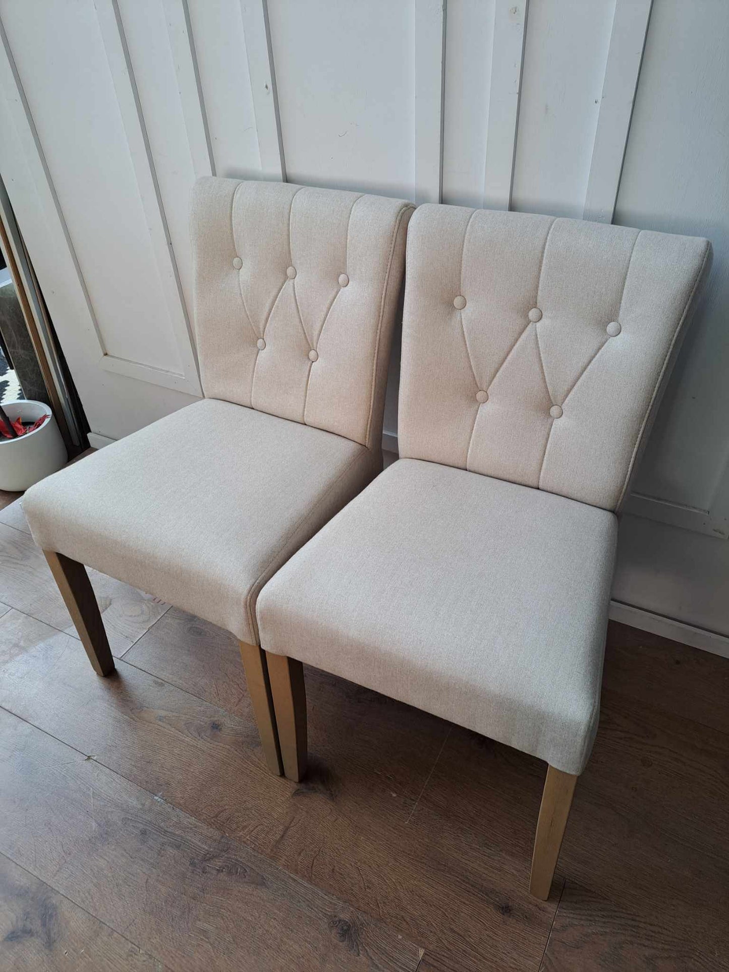 Set of 2 Dining Chairs / Button Back, Wood and Brushed Tweed, Natural John Lewis Margo RRP £199