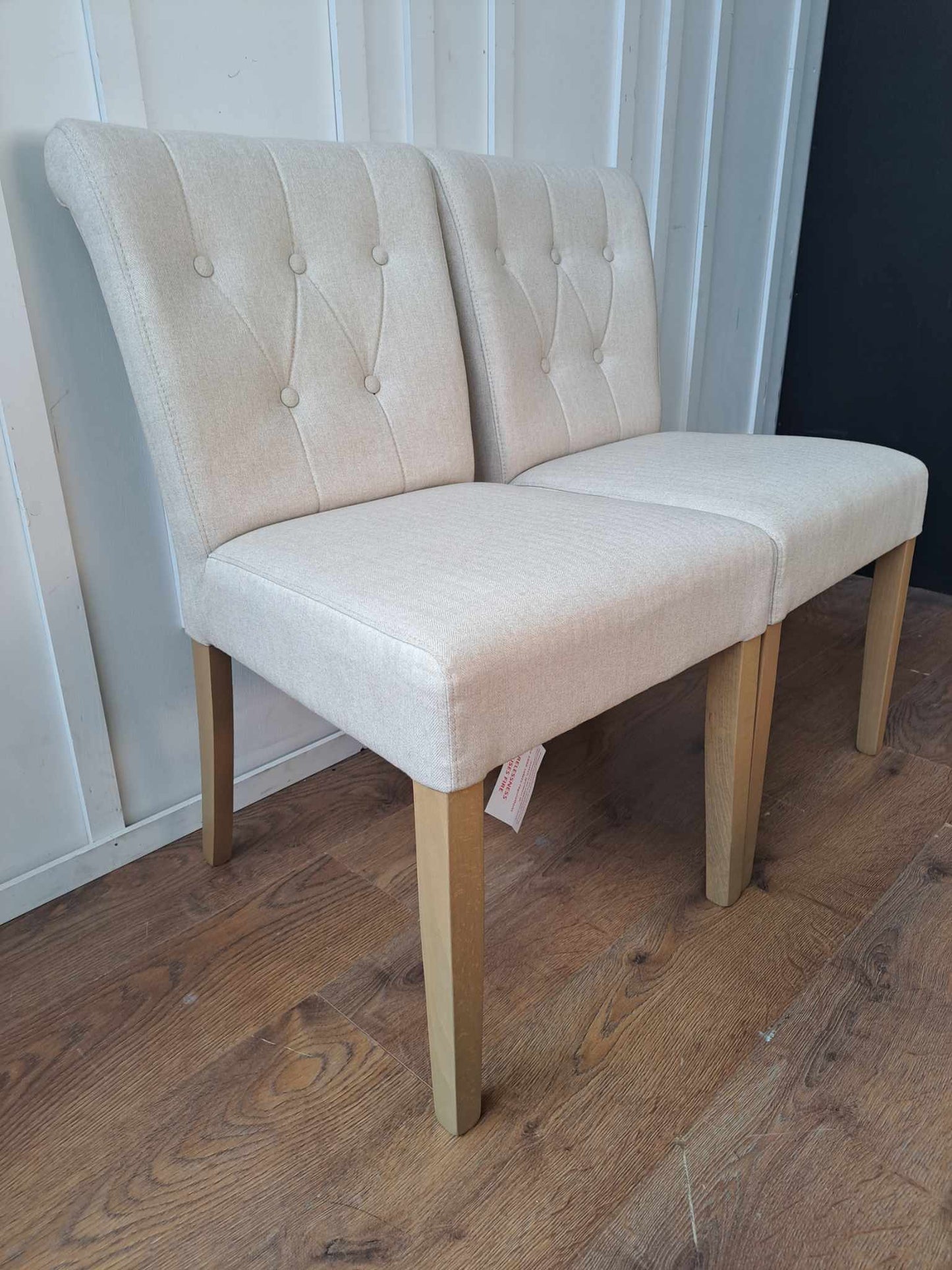 Set of 2 Dining Chairs / Button Back, Wood and Brushed Tweed, Natural John Lewis Margo RRP £199