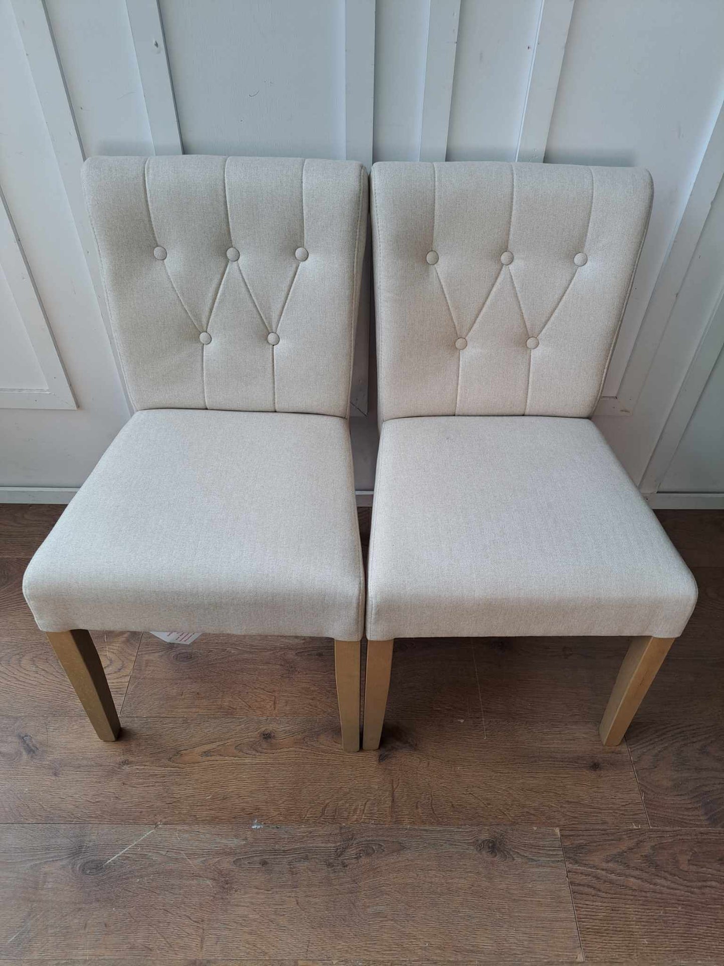 Set of 2 Dining Chairs / Button Back, Wood and Brushed Tweed, Natural John Lewis Margo RRP £199