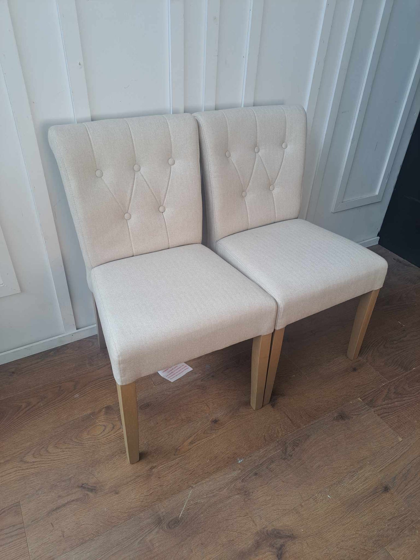 Set of 2 Dining Chairs / Button Back, Wood and Brushed Tweed, Natural John Lewis Margo RRP £199