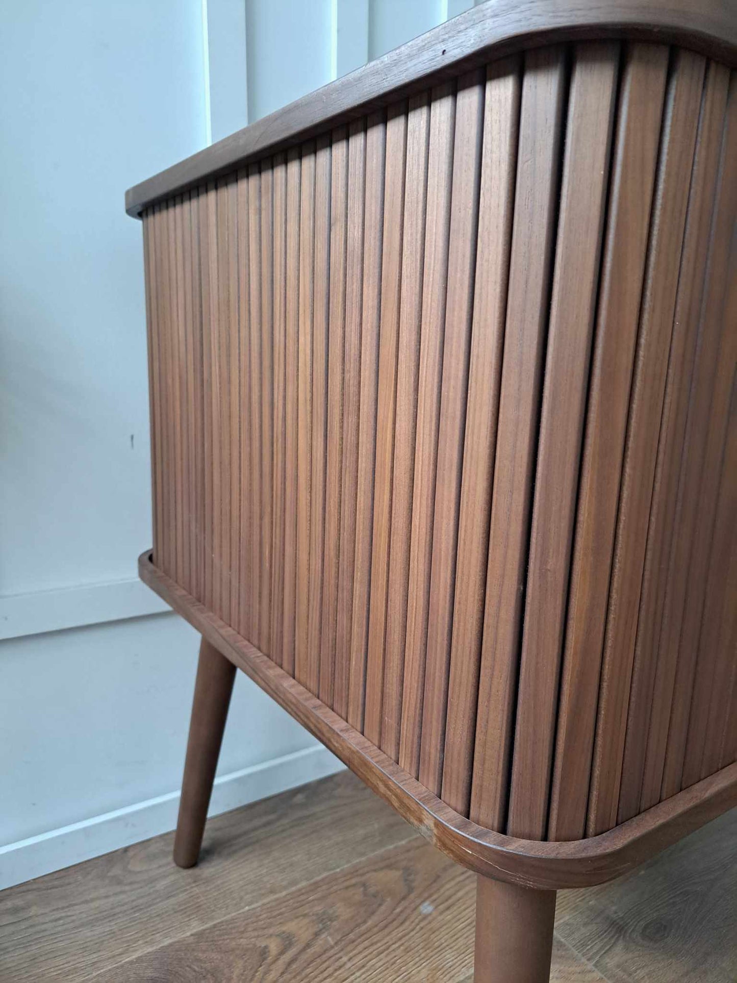 Walnut Desk with Slatted Sliding Door Storage  / John Lewis Grayson Desk