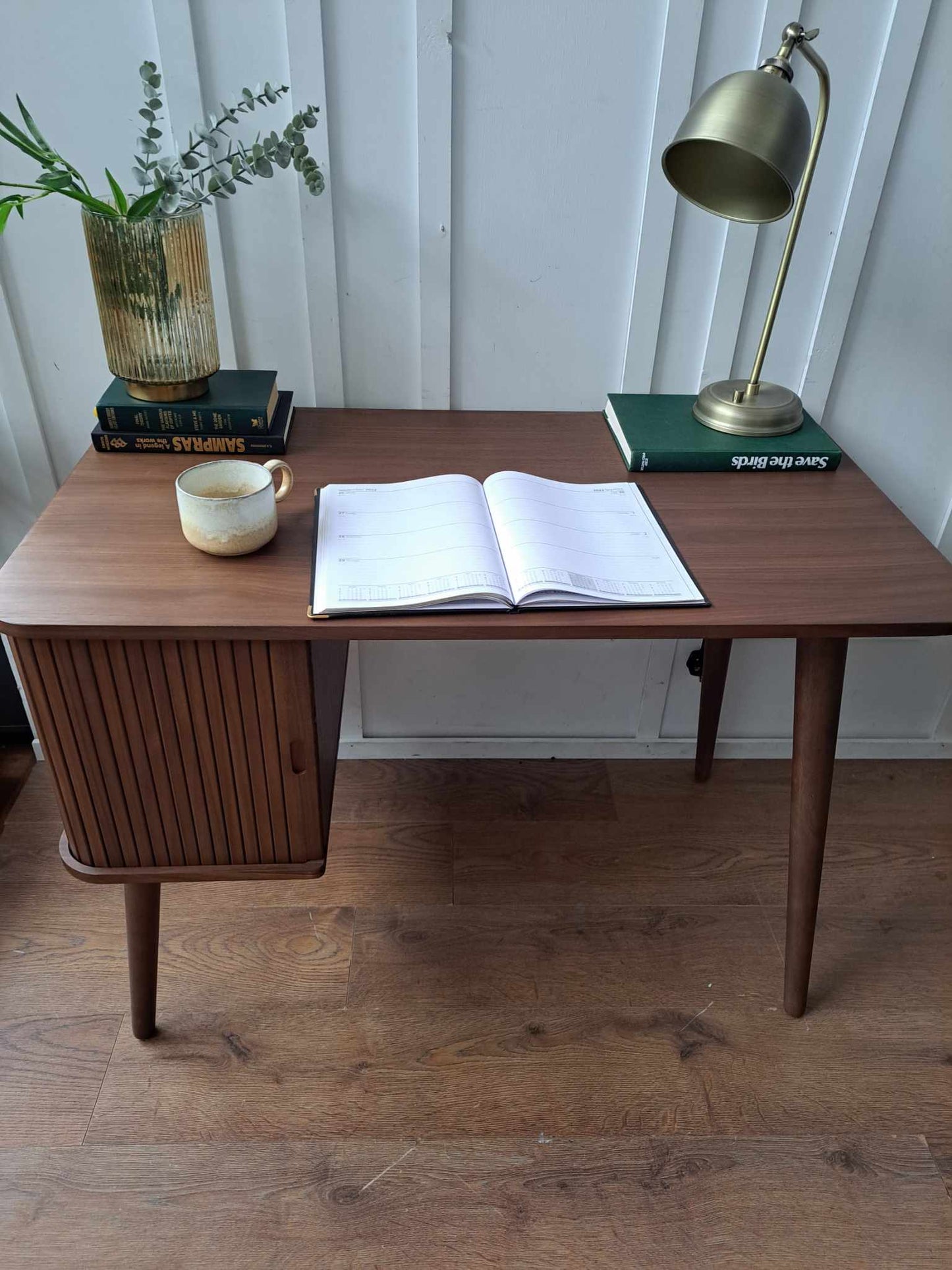 Walnut Desk with Slatted Sliding Door Storage  / John Lewis Grayson Desk