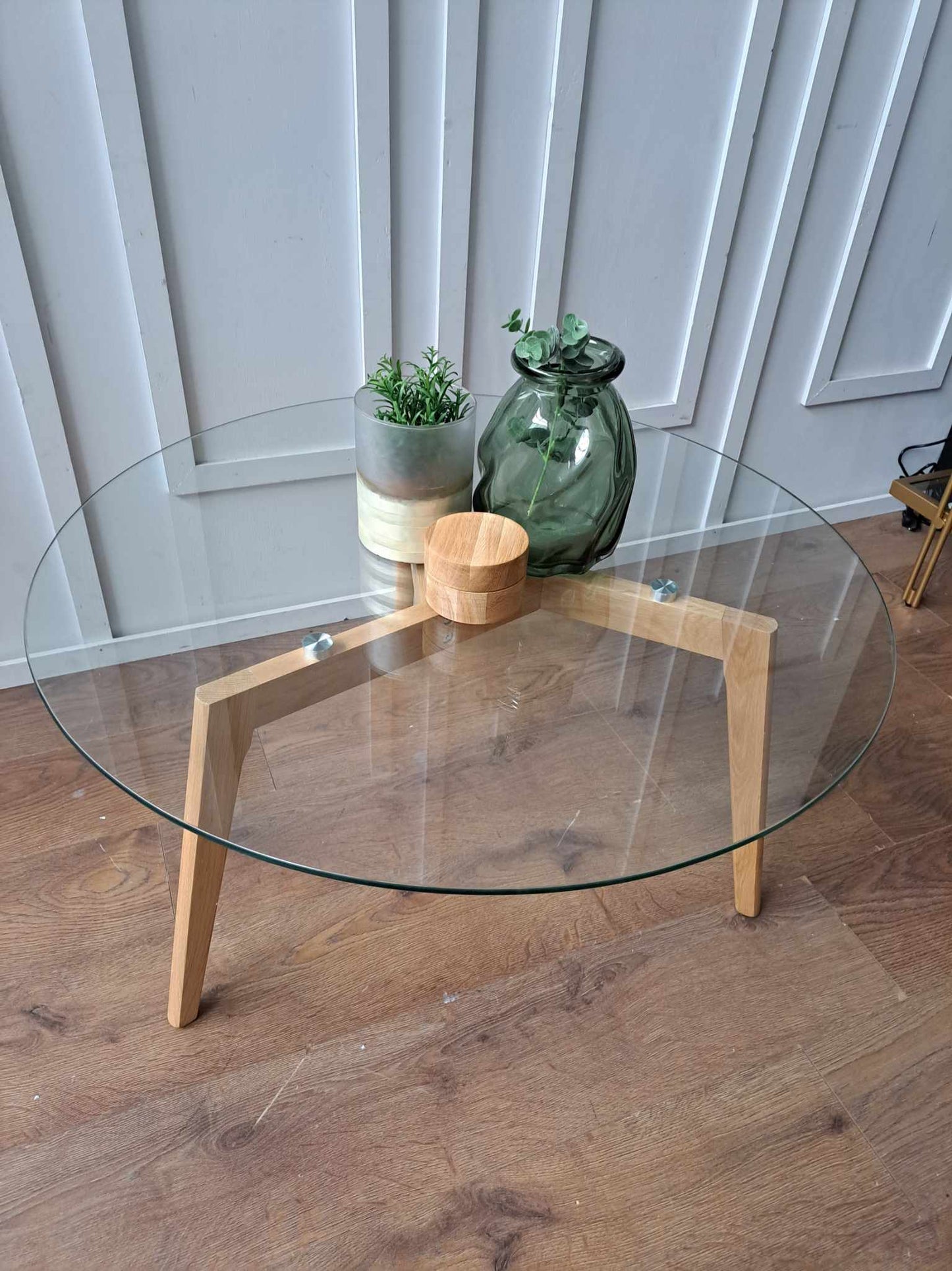 Coffee Table Glass And Oak Round