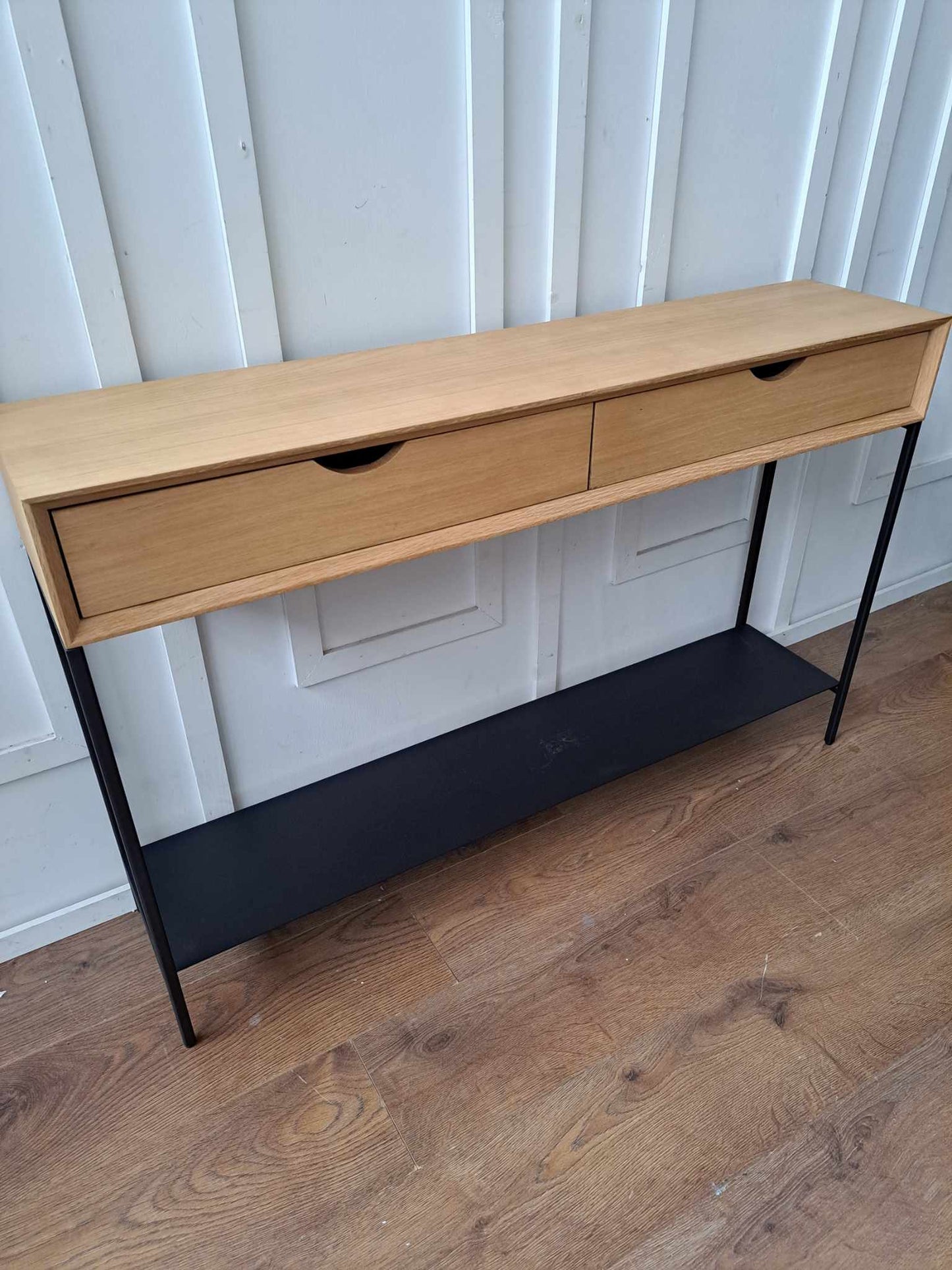 Oak and Black Metal Console Table with shelf and drawers / La Redoute Mambo