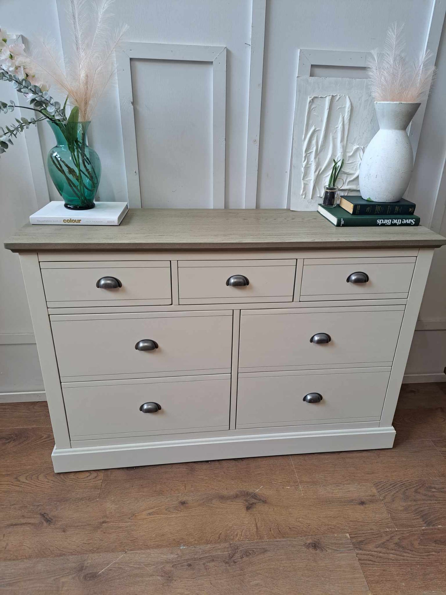 Grey Solid Wood Chest of 7 Drawers / Oak FurnitureLand Brompton RRP £579