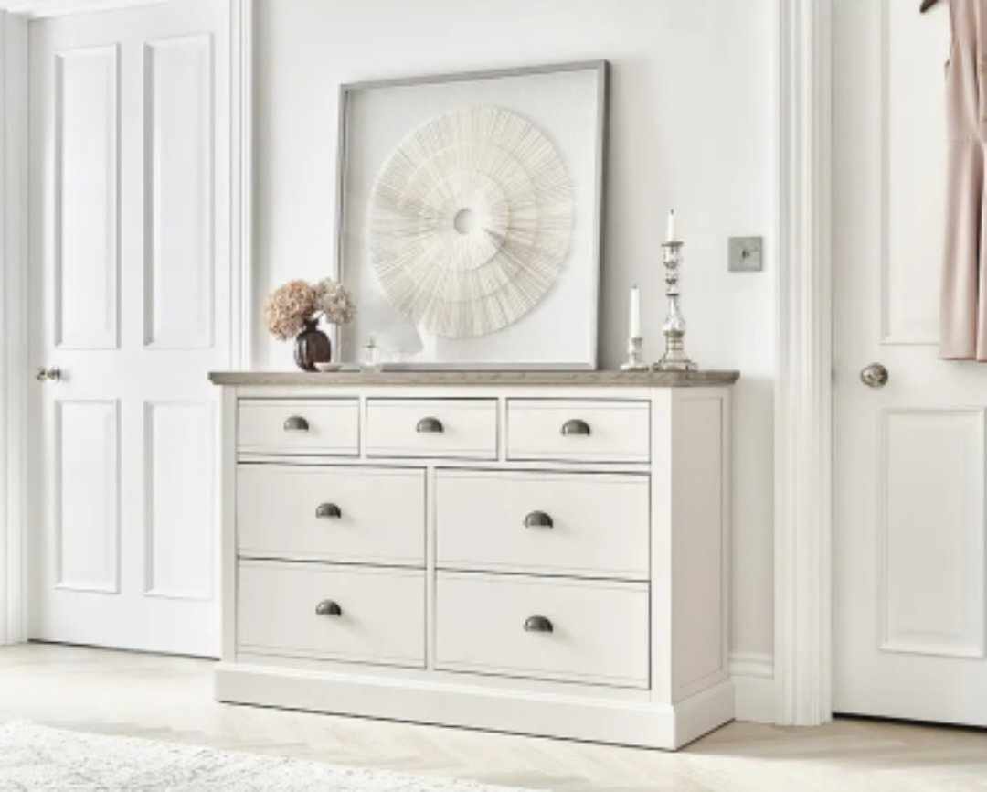 Grey Solid Wood Chest of 7 Drawers / Oak FurnitureLand Brompton RRP £579