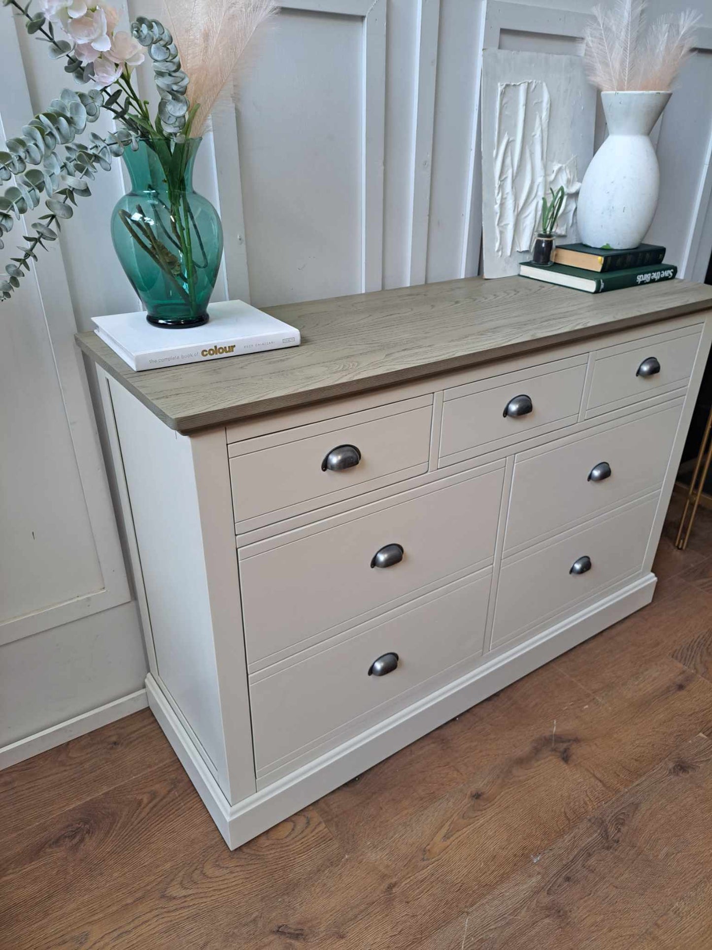 Grey Solid Wood Chest of 7 Drawers / Oak FurnitureLand Brompton RRP £579