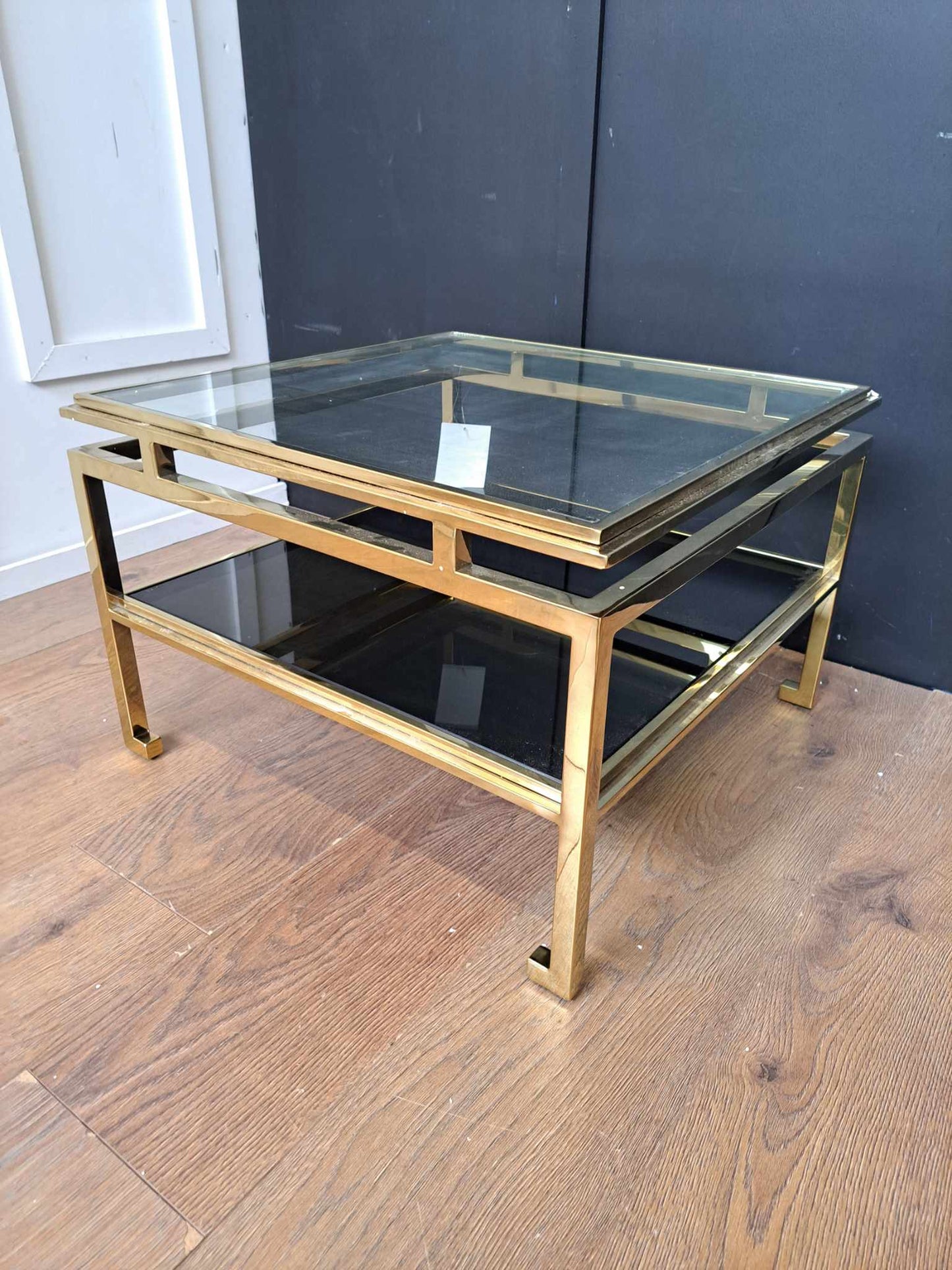 Gold and Glass Coffee Table with Storage