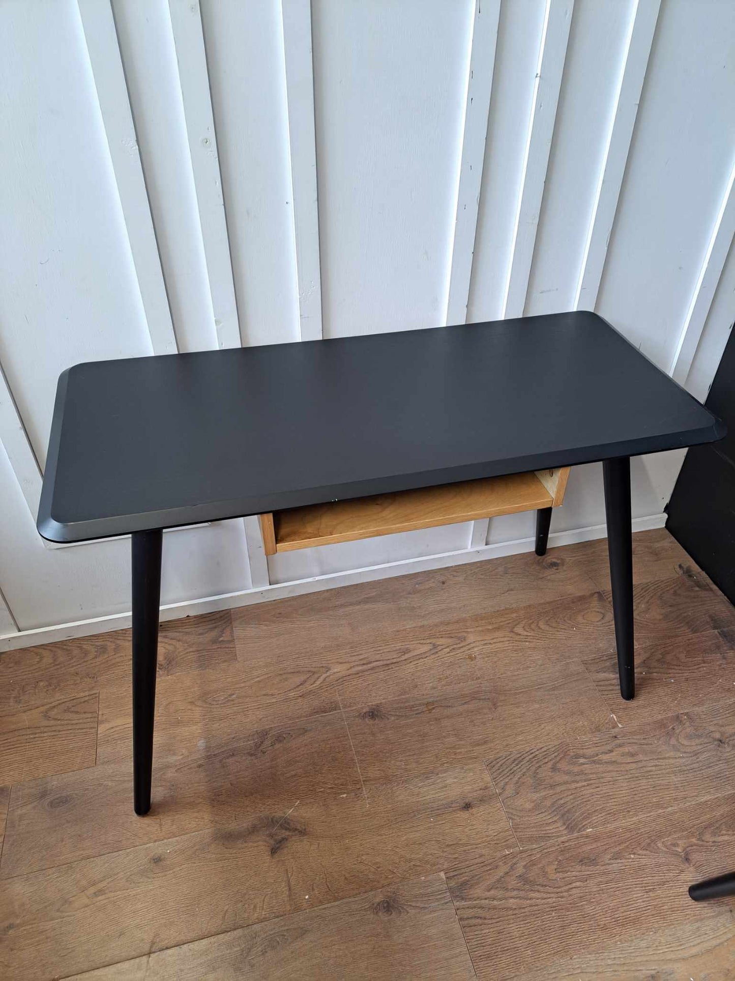 Mid Century Style Black and Oak Writing Desk with Storage