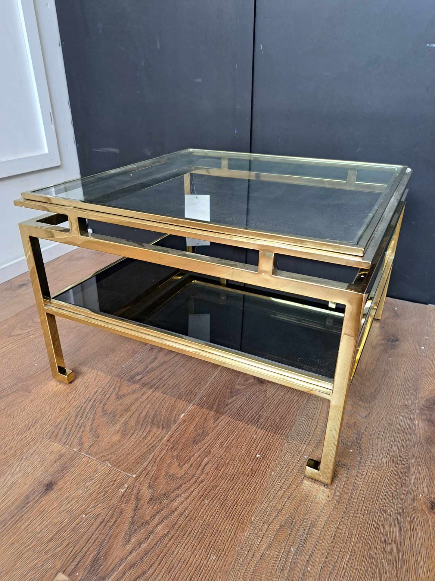 Gold and Glass Coffee Table with Storage