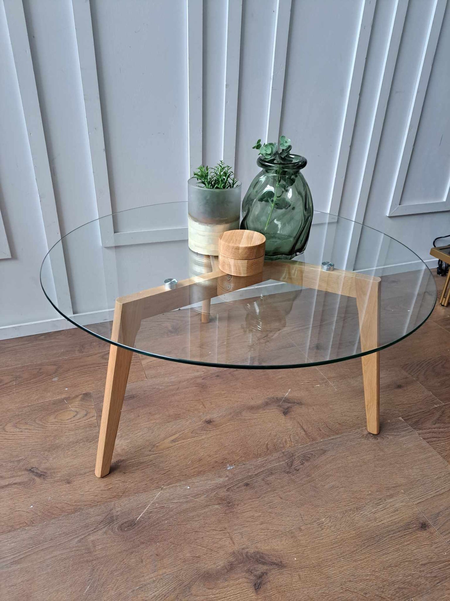 Coffee Table Glass And Oak Round