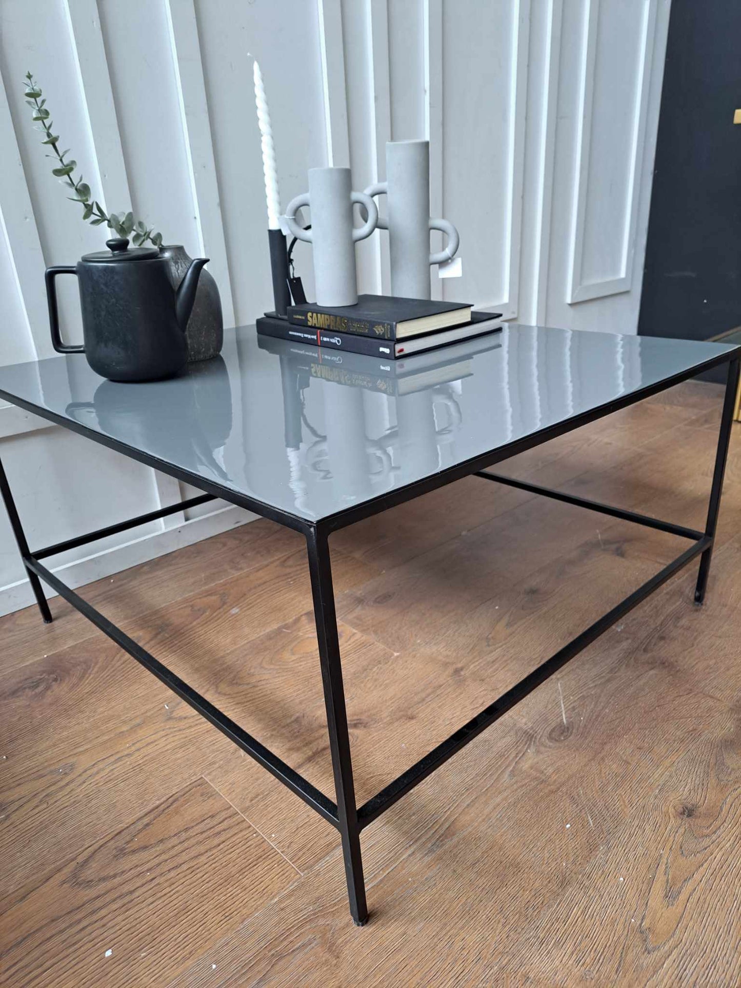 Coffee Table Gloss Grey And Black Metal / Melina RRP £299