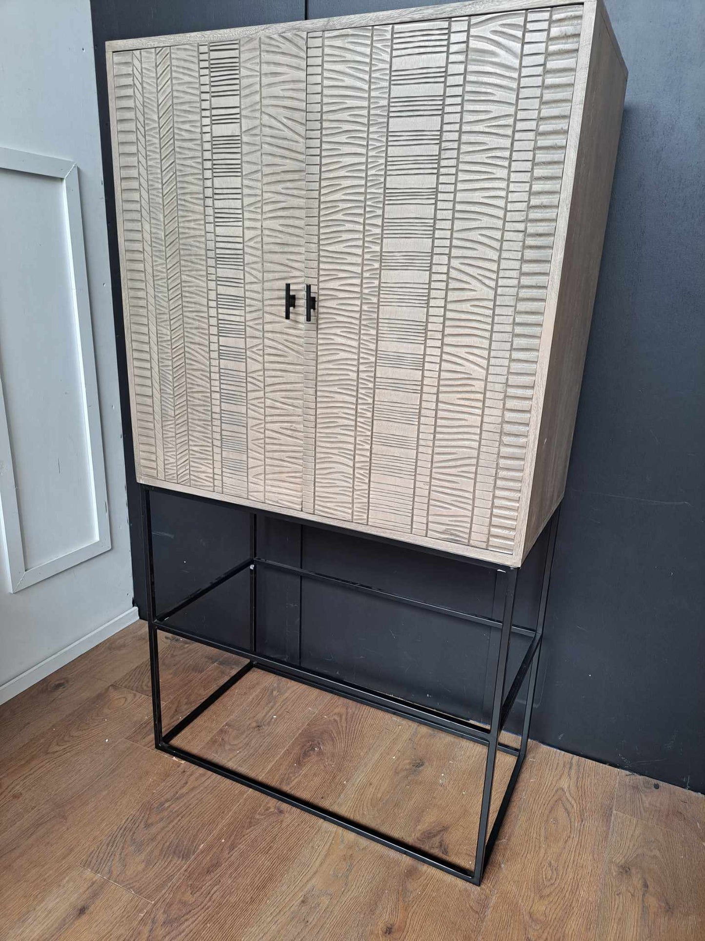 Drink Cabinet Grey Solid Wood and Black / Aztek Cabinet RRP £1460