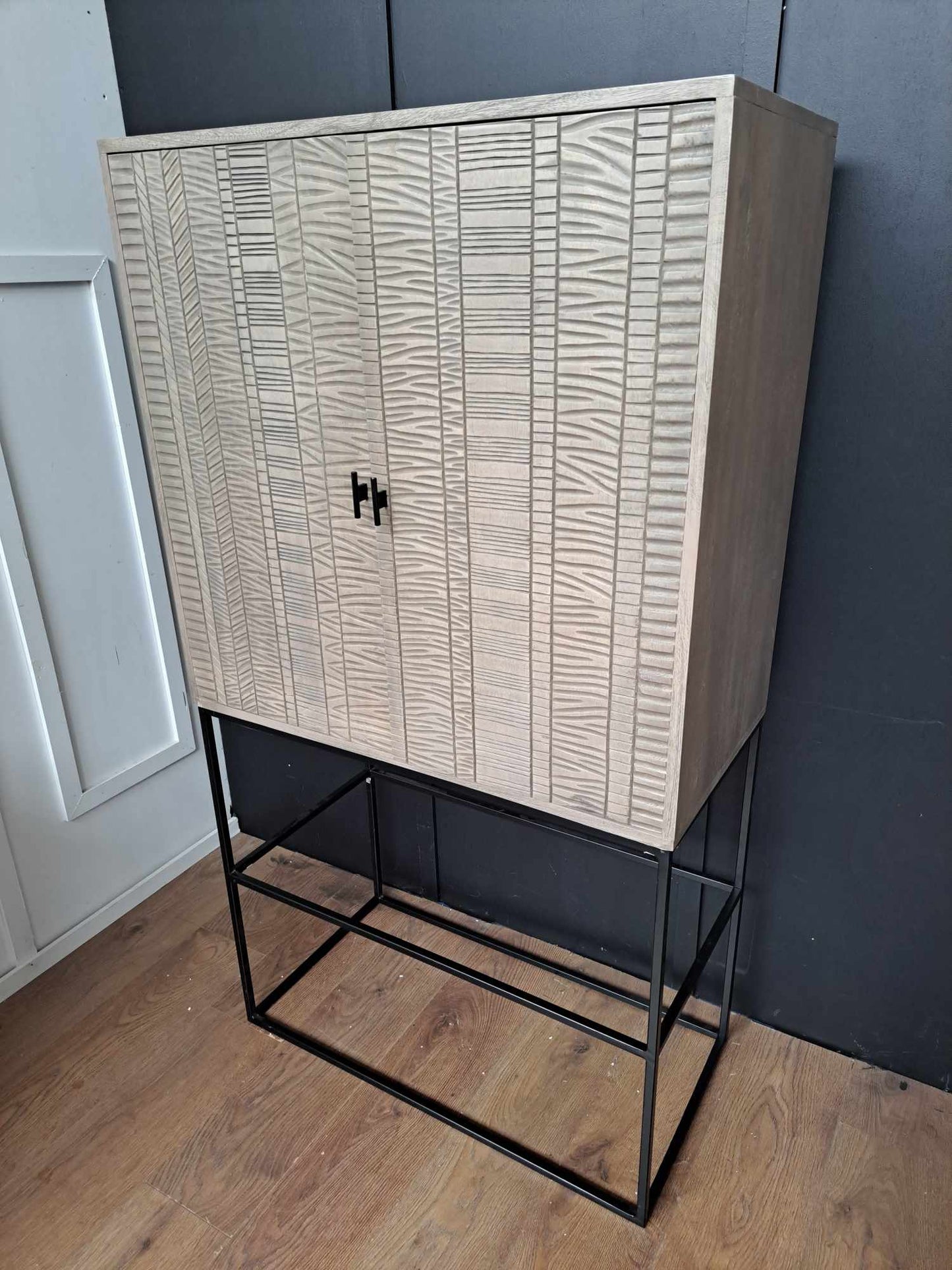 Drink Cabinet Grey Solid Wood and Black / Aztek Cabinet RRP £1460