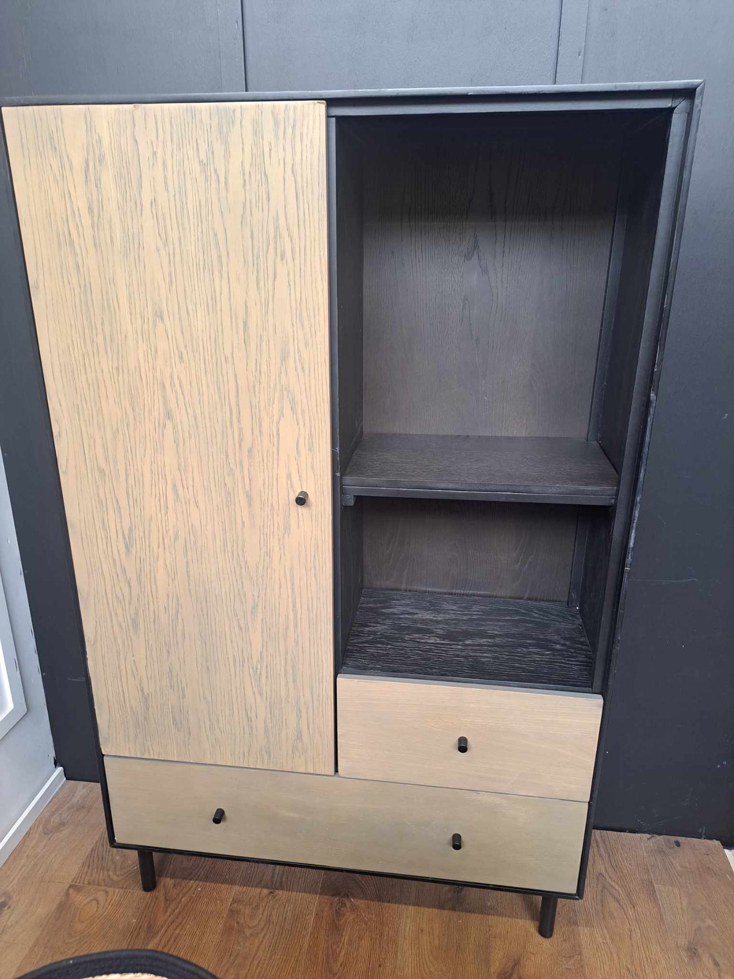 Black and Washed Oak Display Shelving Unit with drawers / Bookcase / RRP £1125