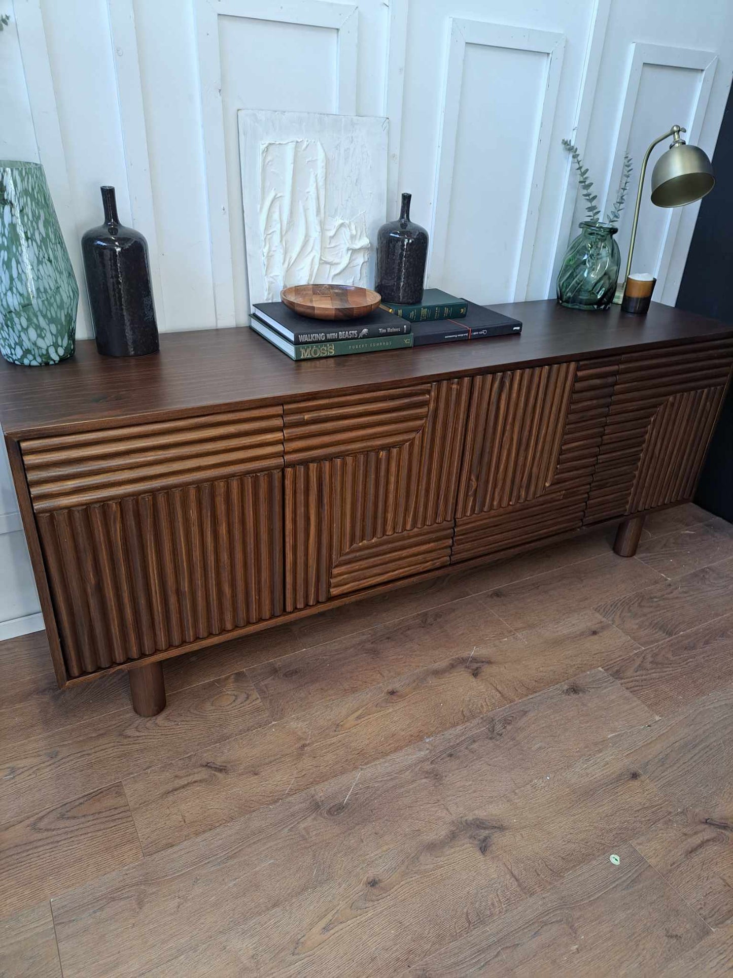 Dark Solid Wood 4-Door Sideboard Grooved front / La Redoute Sevan RRP £1250