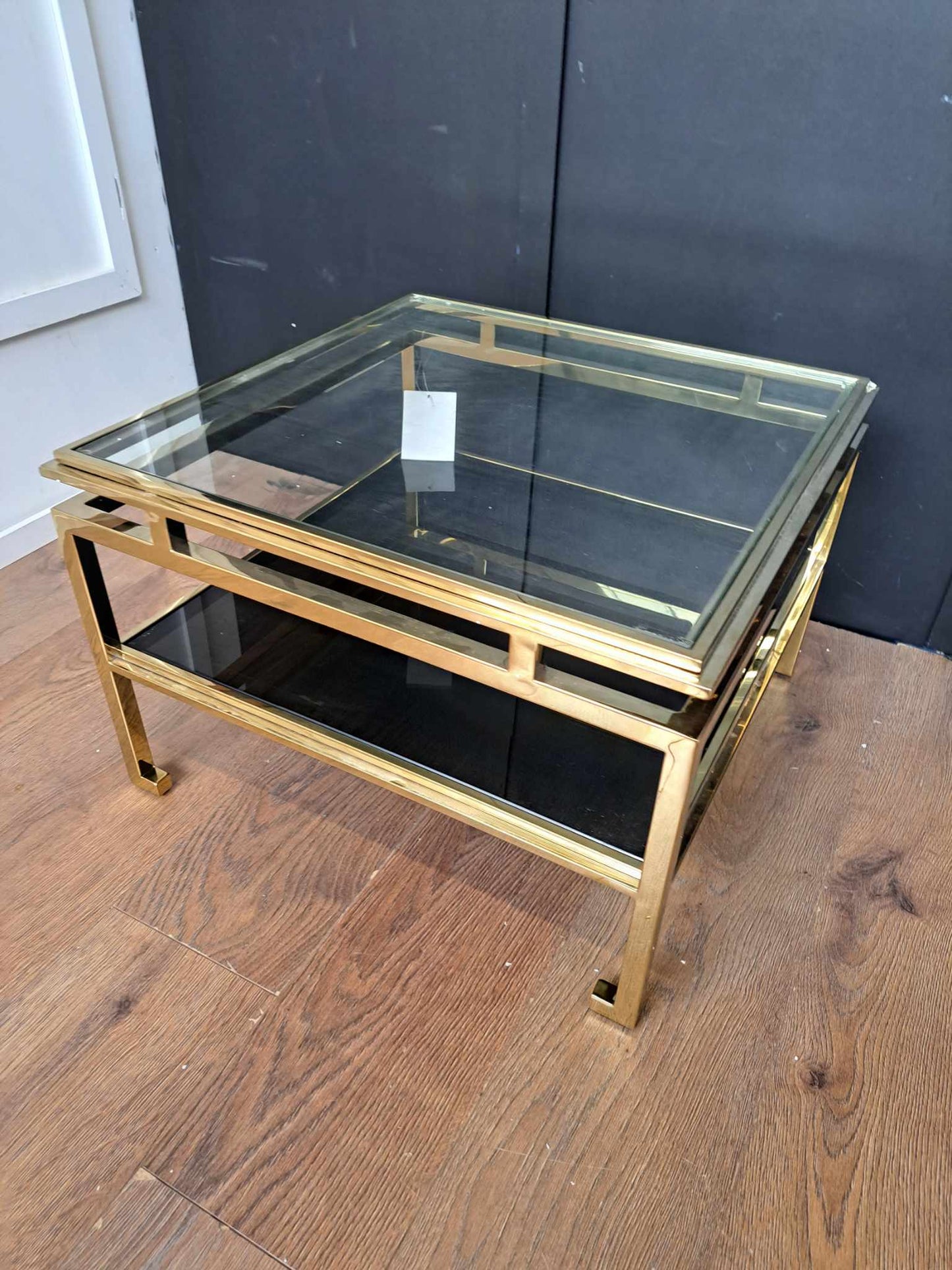 Gold and Glass Coffee Table with Storage