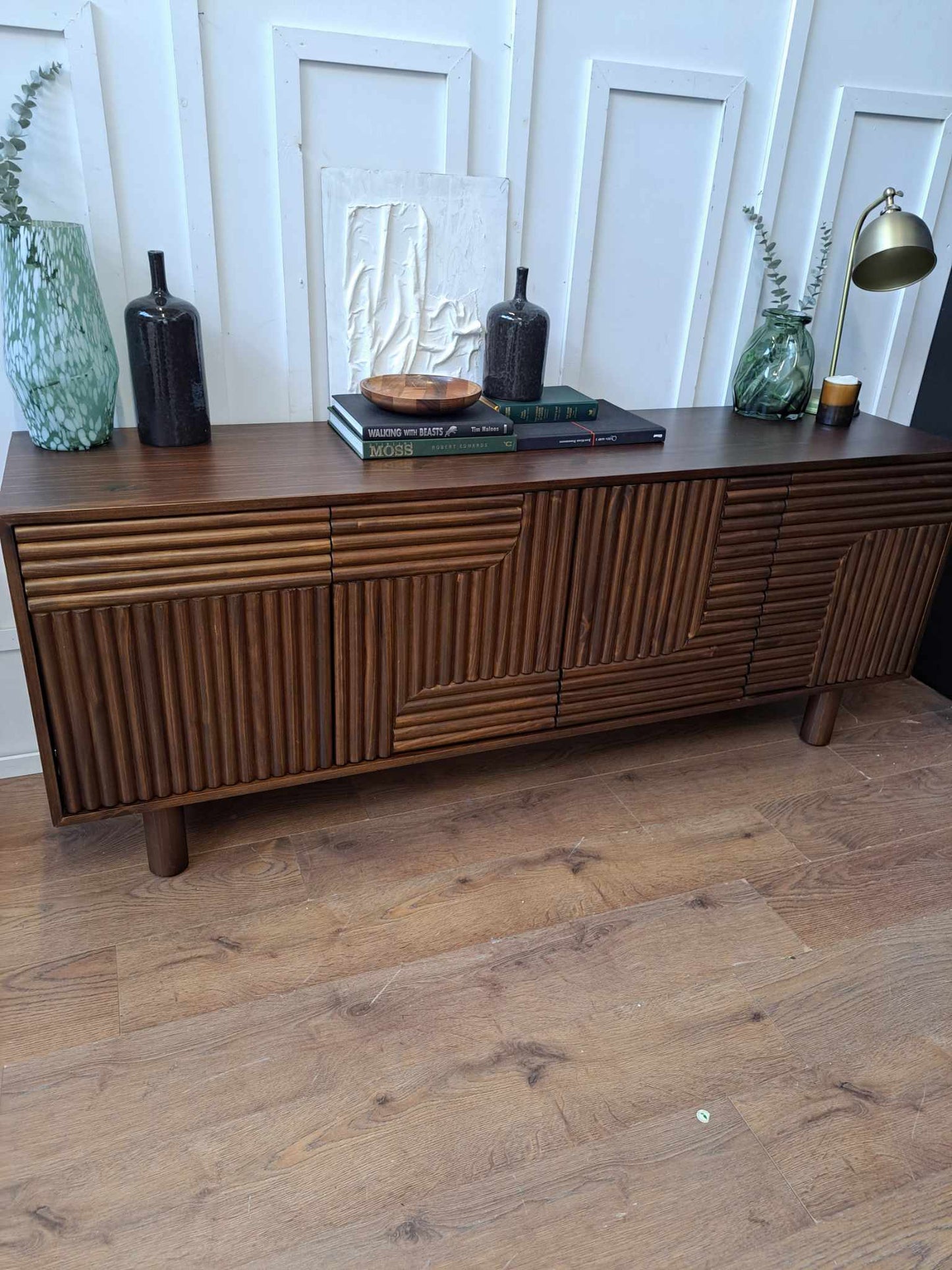 Dark Solid Wood 4-Door Sideboard Grooved front / La Redoute Sevan RRP £1250