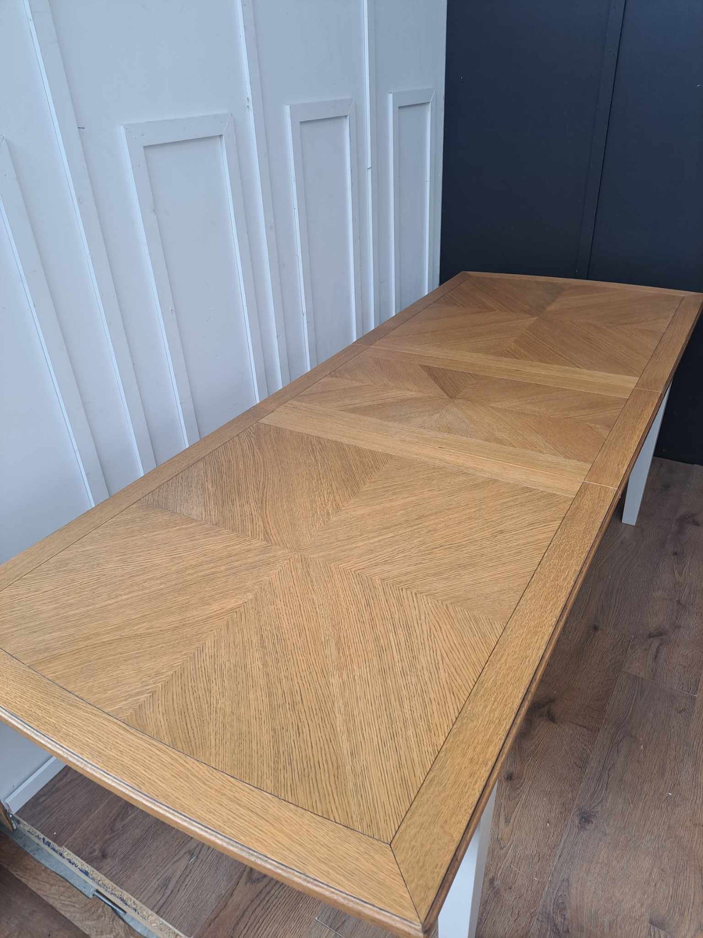 Extending Dining Table Solid Wood Grey and Oak Parquetry Top / John Lewis Amelie