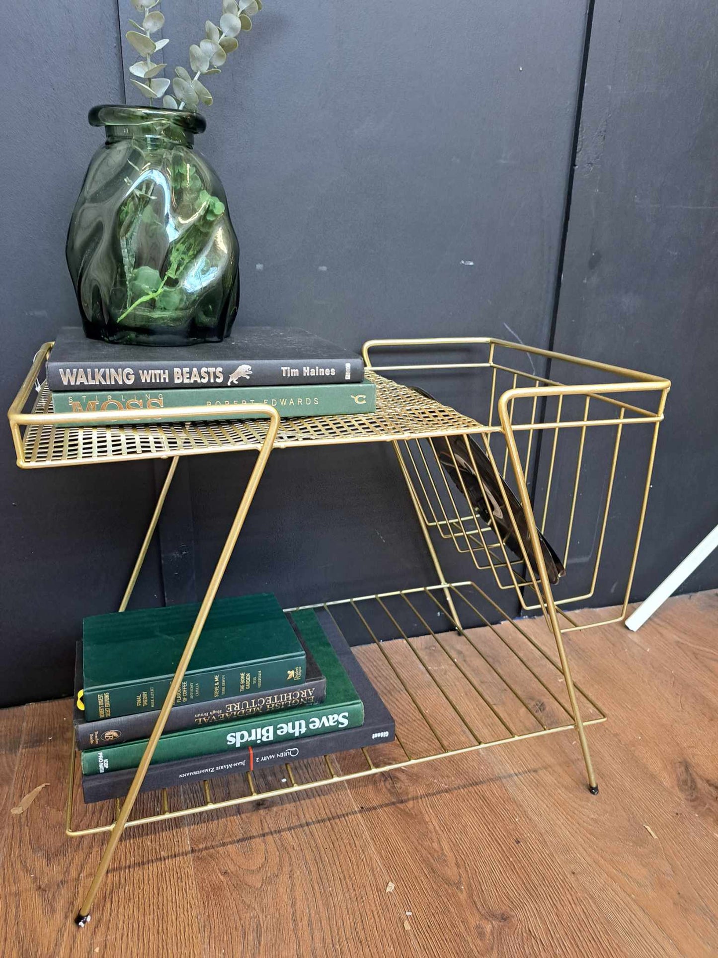 Gold Metal Vinyl and Player Storage Rack