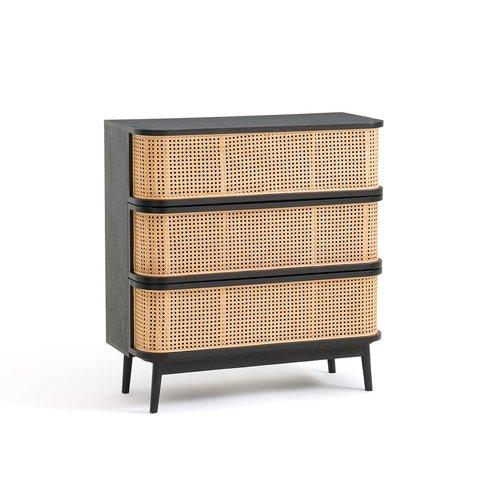 Black and Cane Chest of 3 Drawers / Laora RRP £650