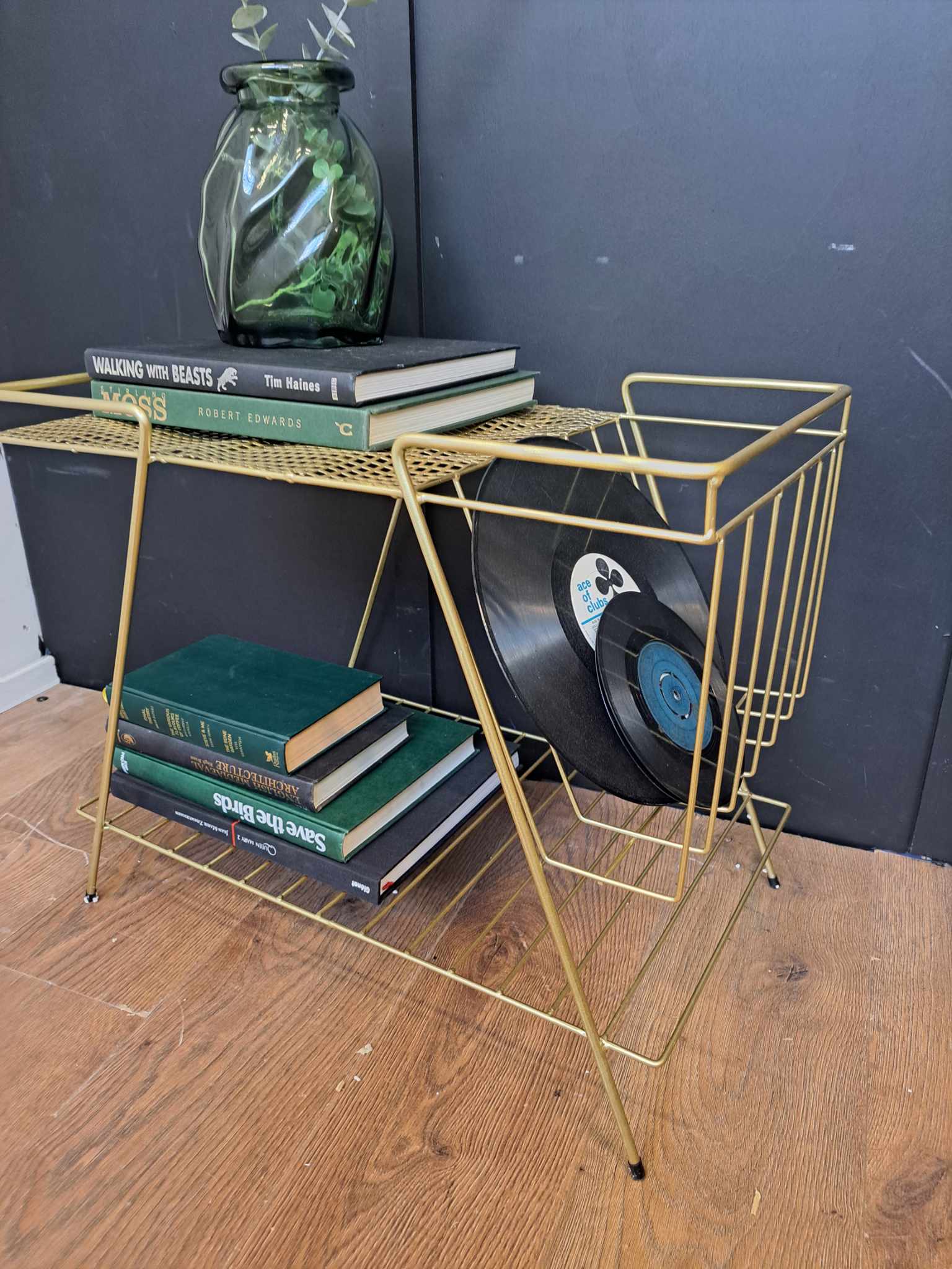 Gold Metal Vinyl and Player Storage Rack – ExdiFurniture