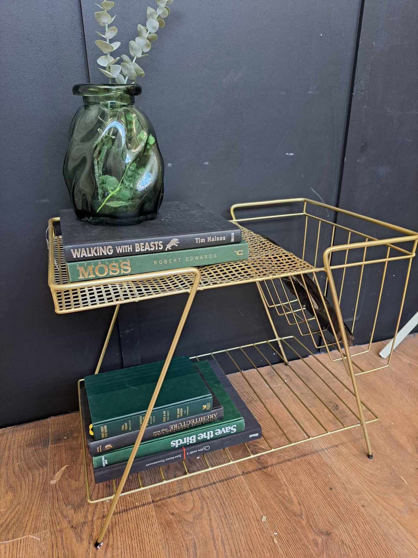 Gold Metal Vinyl and Player Storage Rack