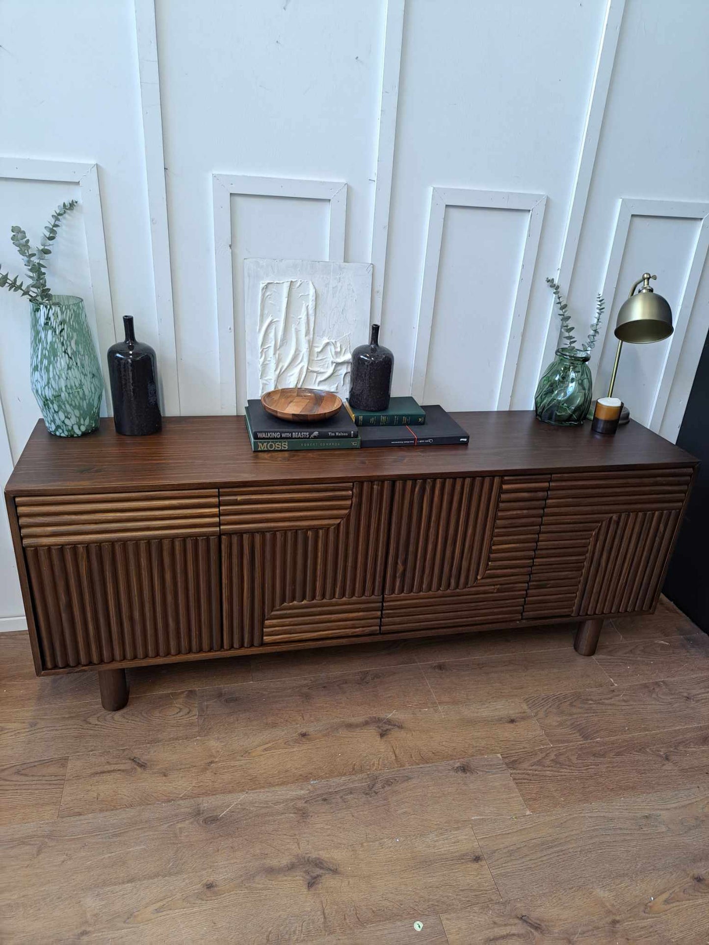 Dark Solid Wood 4-Door Sideboard Grooved front / La Redoute Sevan RRP £1250