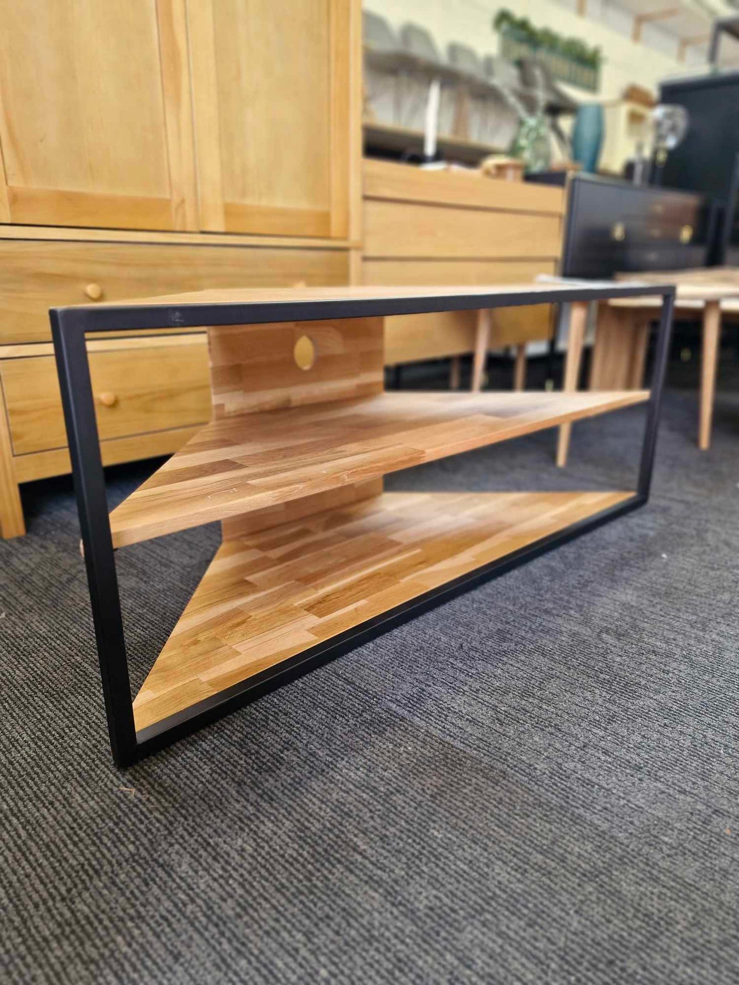 Corner TV Cabinet in Solid Oak and Steel / La Redoute Hiba RRP £325