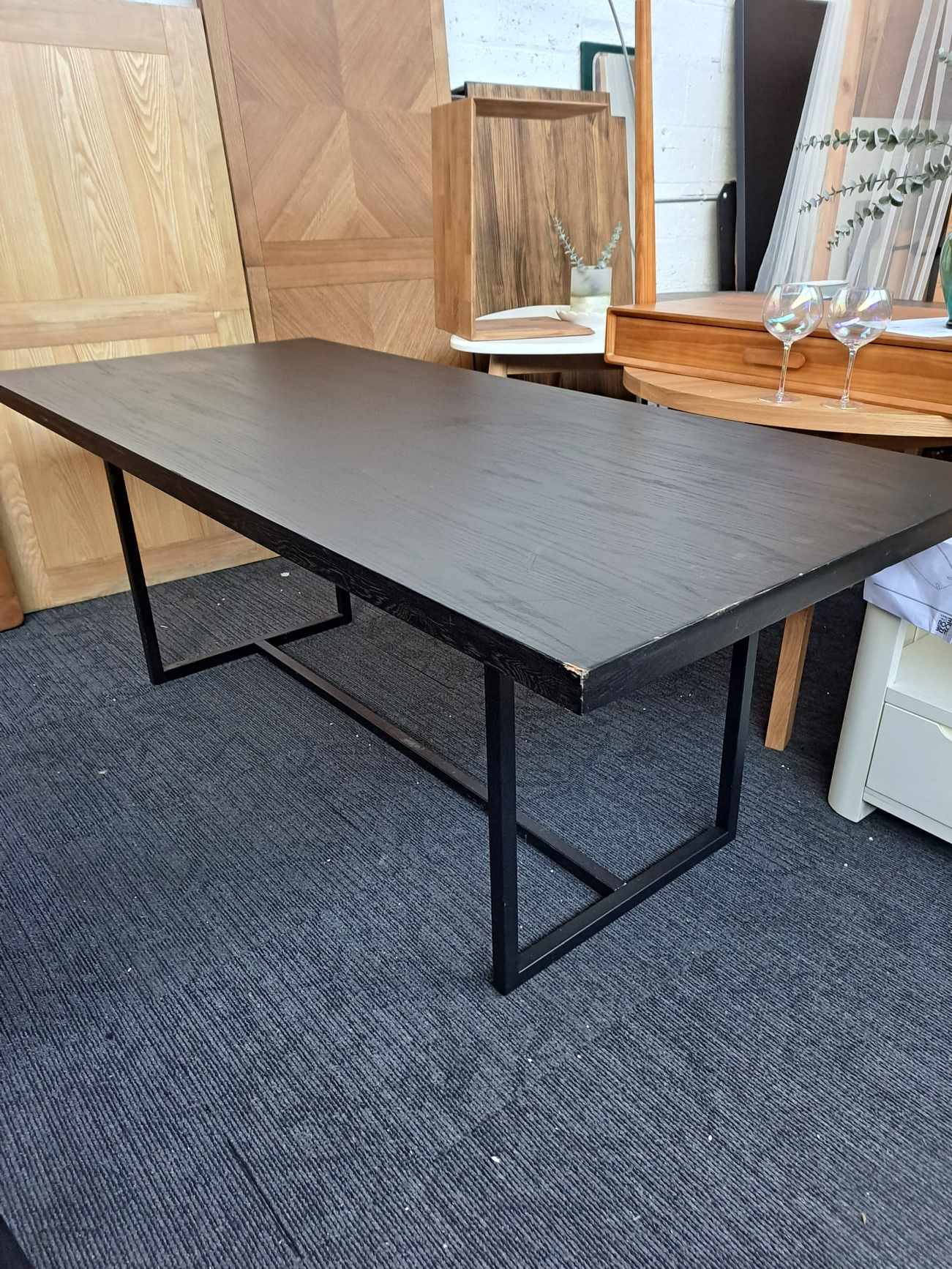 Large Dining Table  / Black Wood and Black Metal 8 Seater