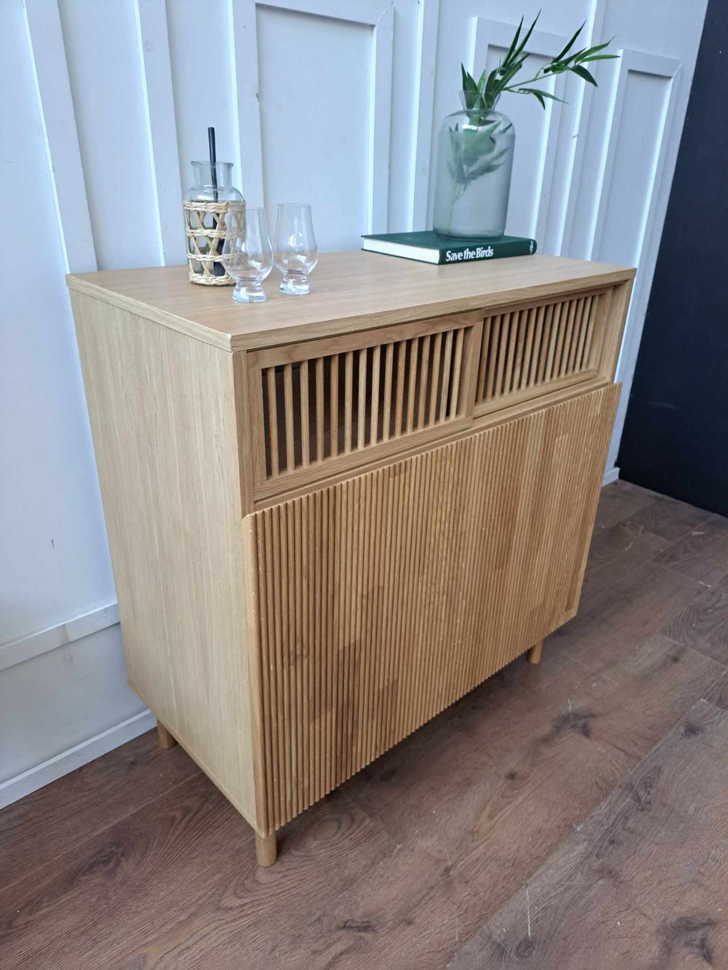 Oak High Drink Cabinet Bar / Groove wood front