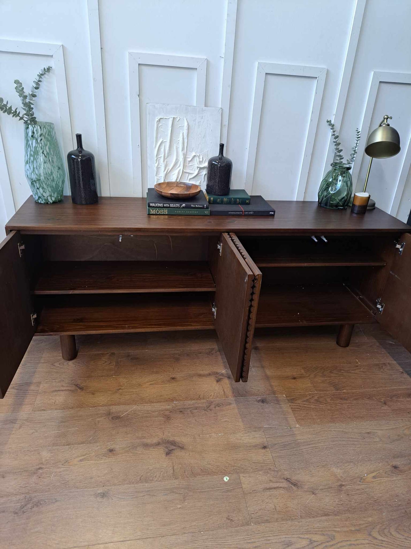 Dark Solid Wood 4-Door Sideboard Grooved front / La Redoute Sevan RRP £1250