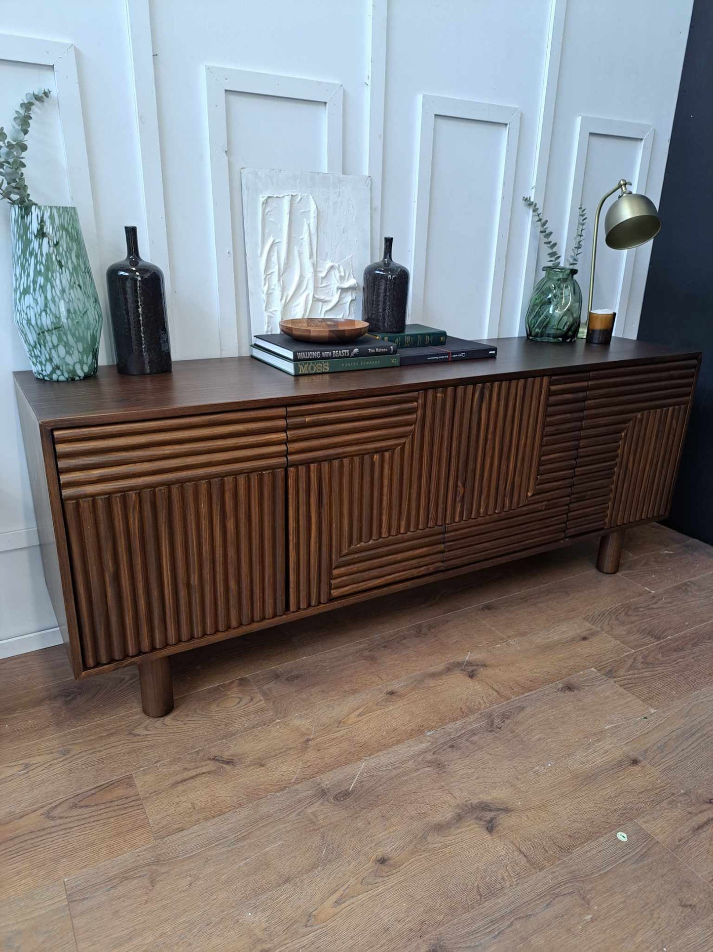 Dark Solid Wood 4-Door Sideboard Grooved front / La Redoute Sevan RRP £1250