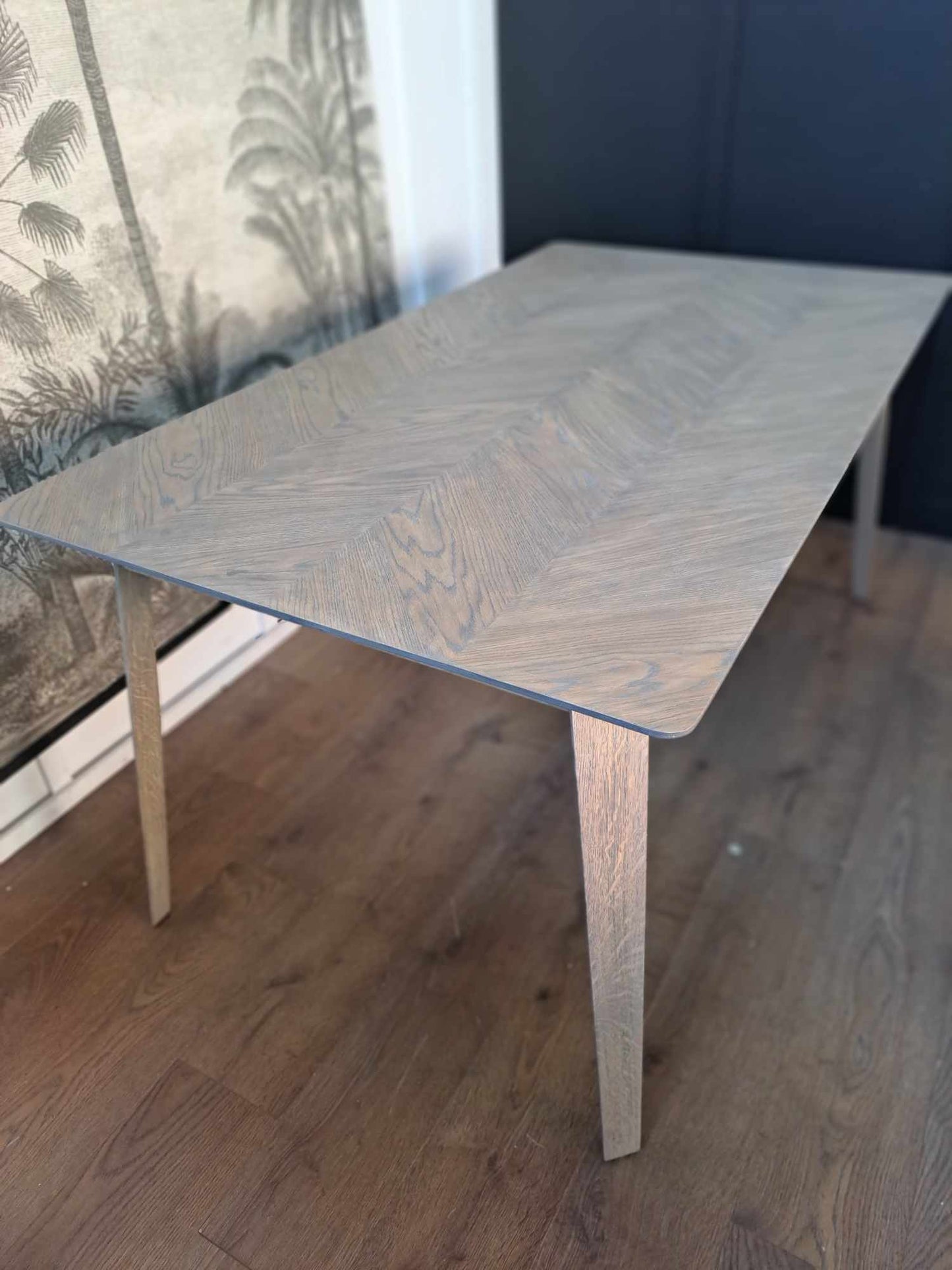 Grey Herringbone Top Dining Table