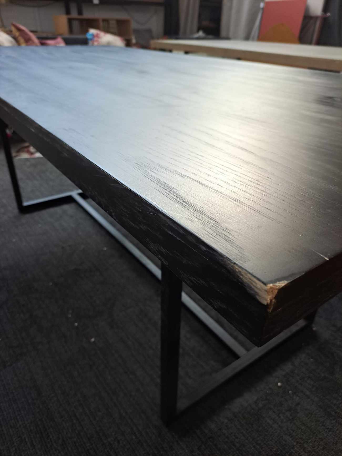 Large Dining Table  / Black Wood and Black Metal 8 Seater