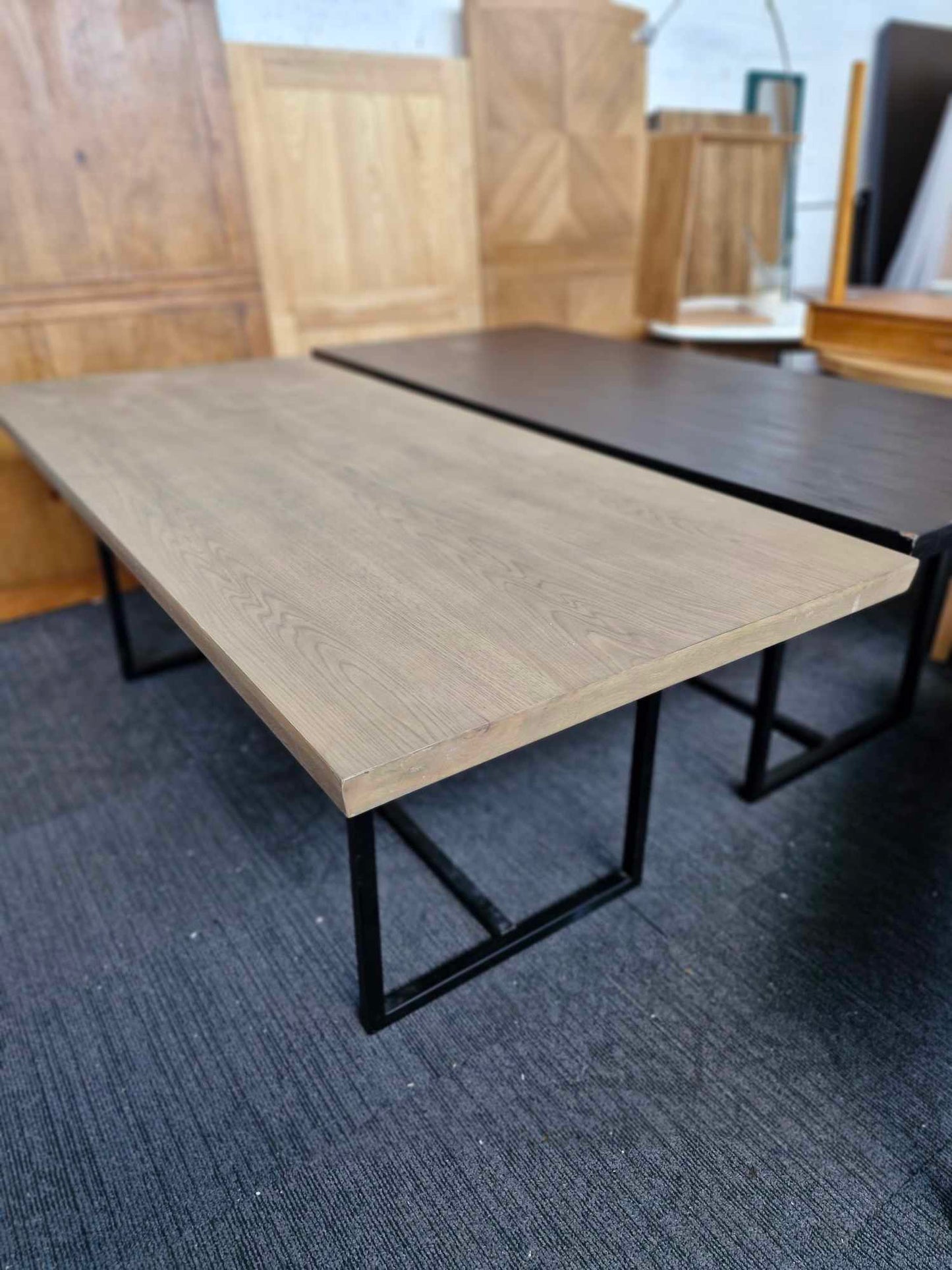 Large Dining Table  / Grey Washed Wood and Black Metal 8 Seater