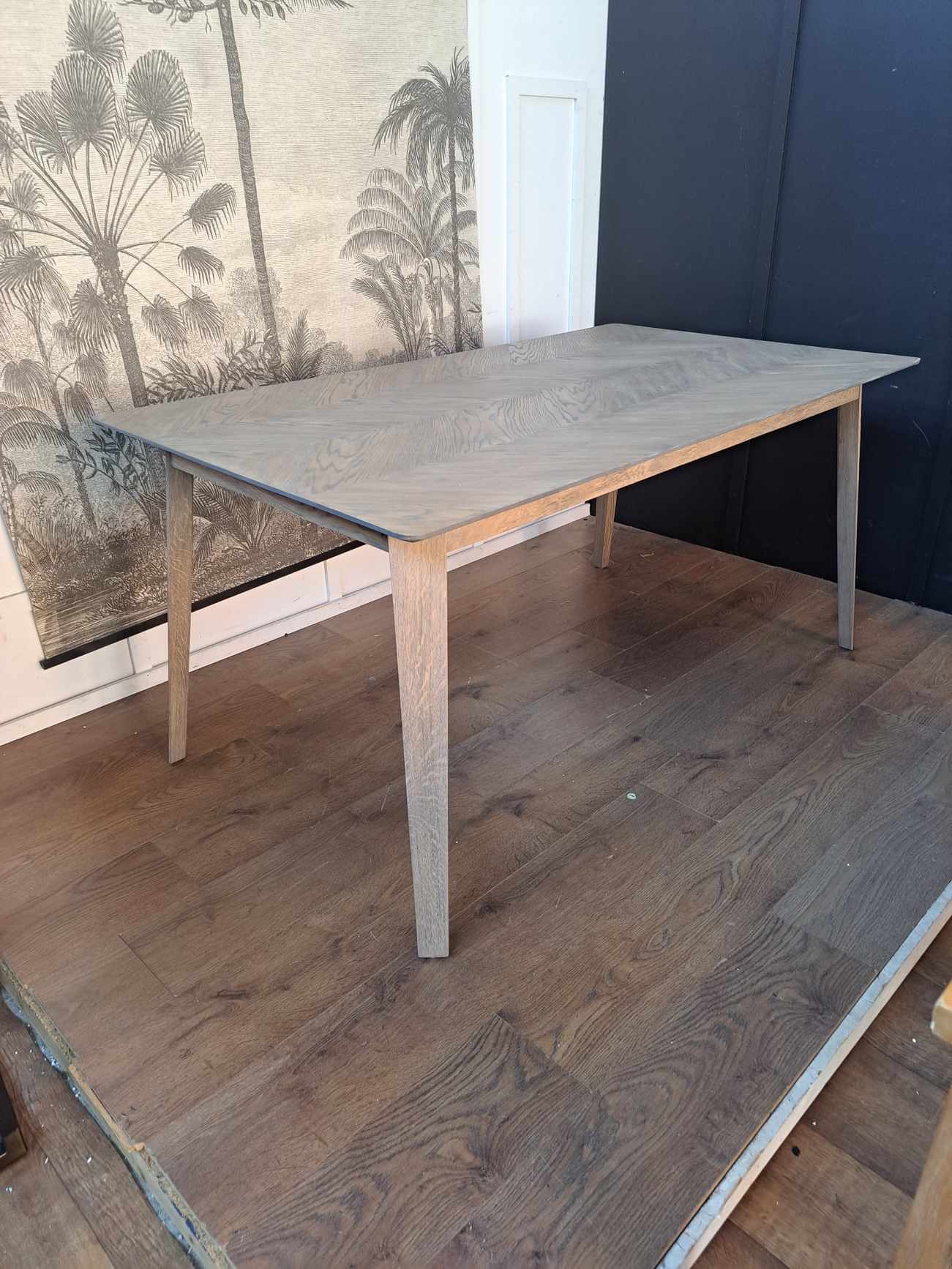 Grey Herringbone Top Dining Table