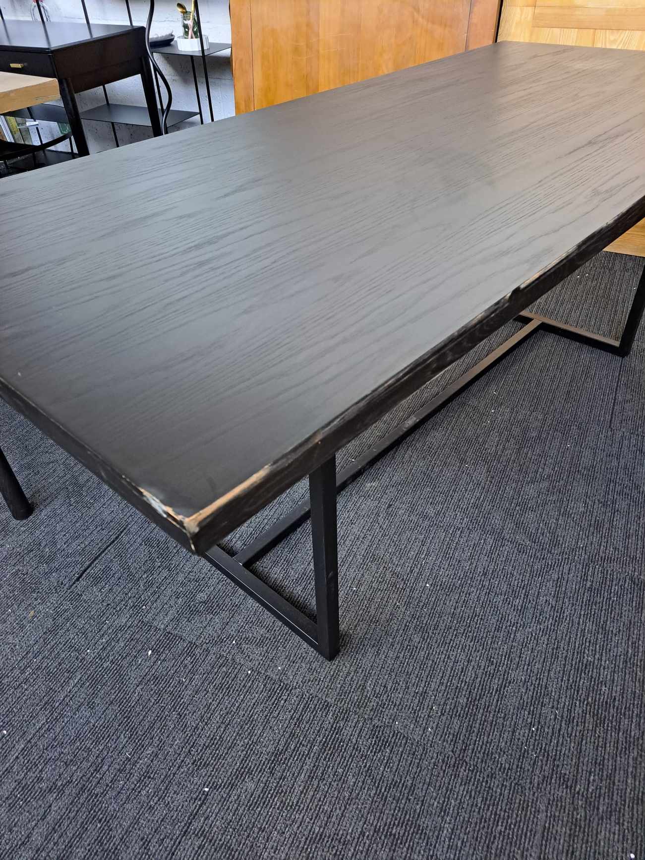 Large Dining Table  / Black Wood and Black Metal 8 Seater