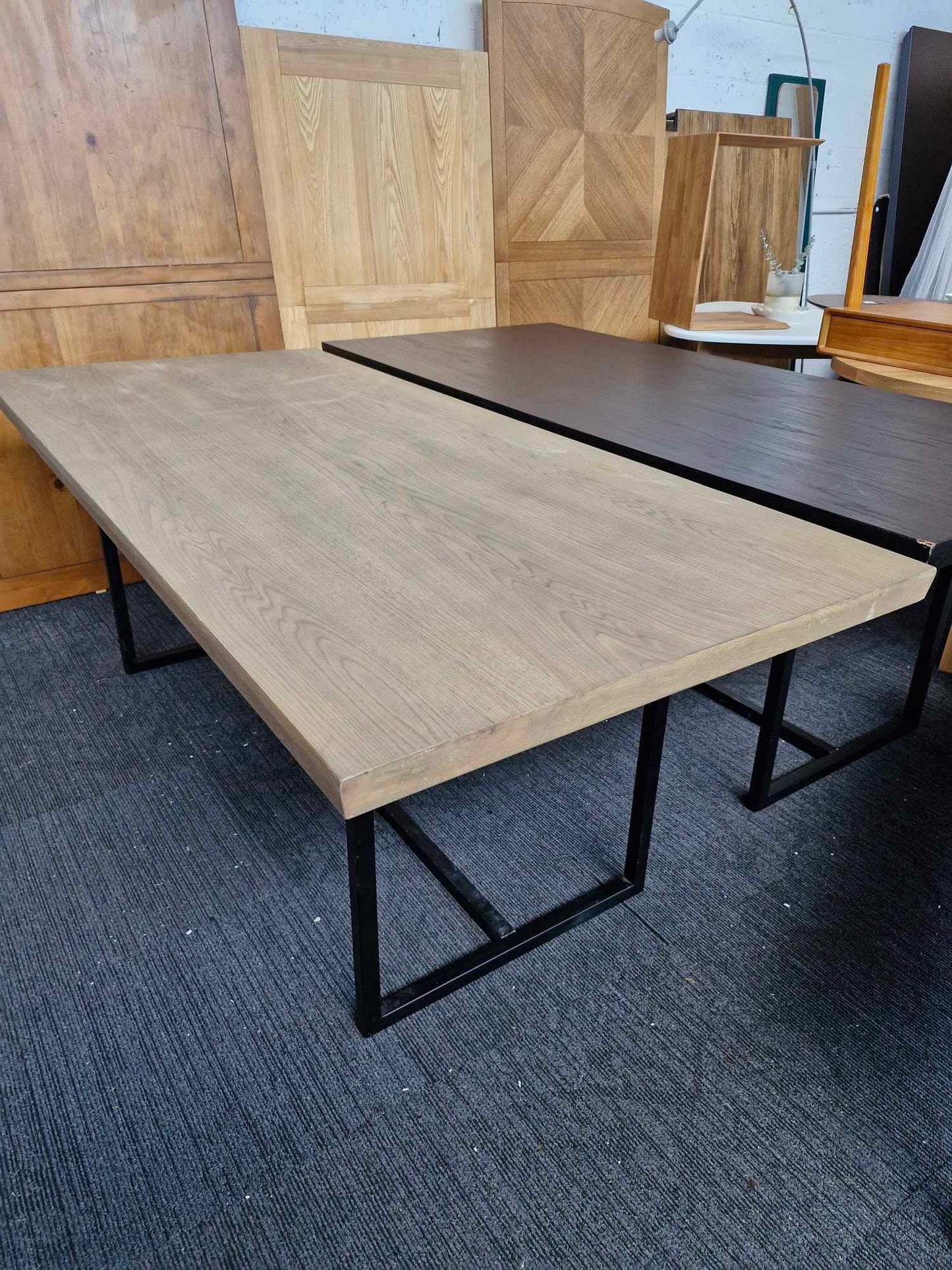 Large Dining Table  / Grey Washed Wood and Black Metal 8 Seater