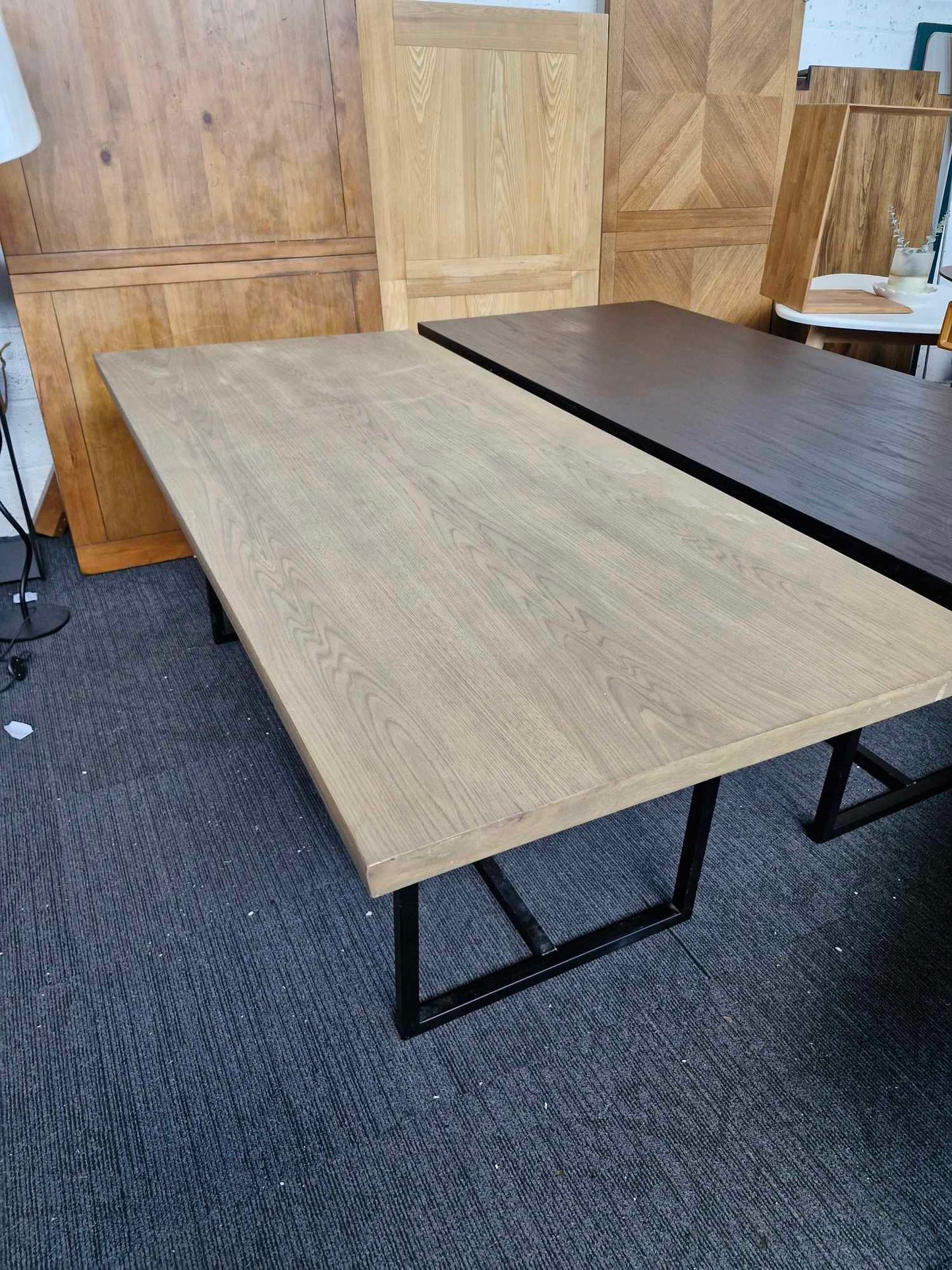 Large Dining Table  / Grey Washed Wood and Black Metal 8 Seater