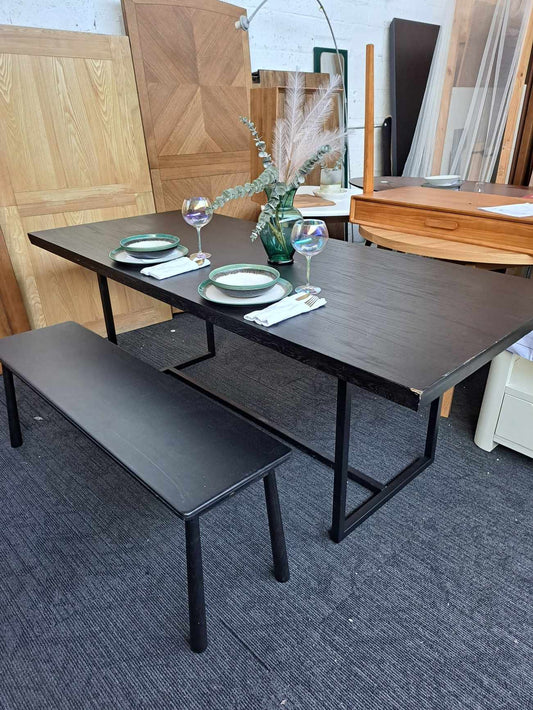 Large Dining Table  / Black Wood and Black Metal 8 Seater