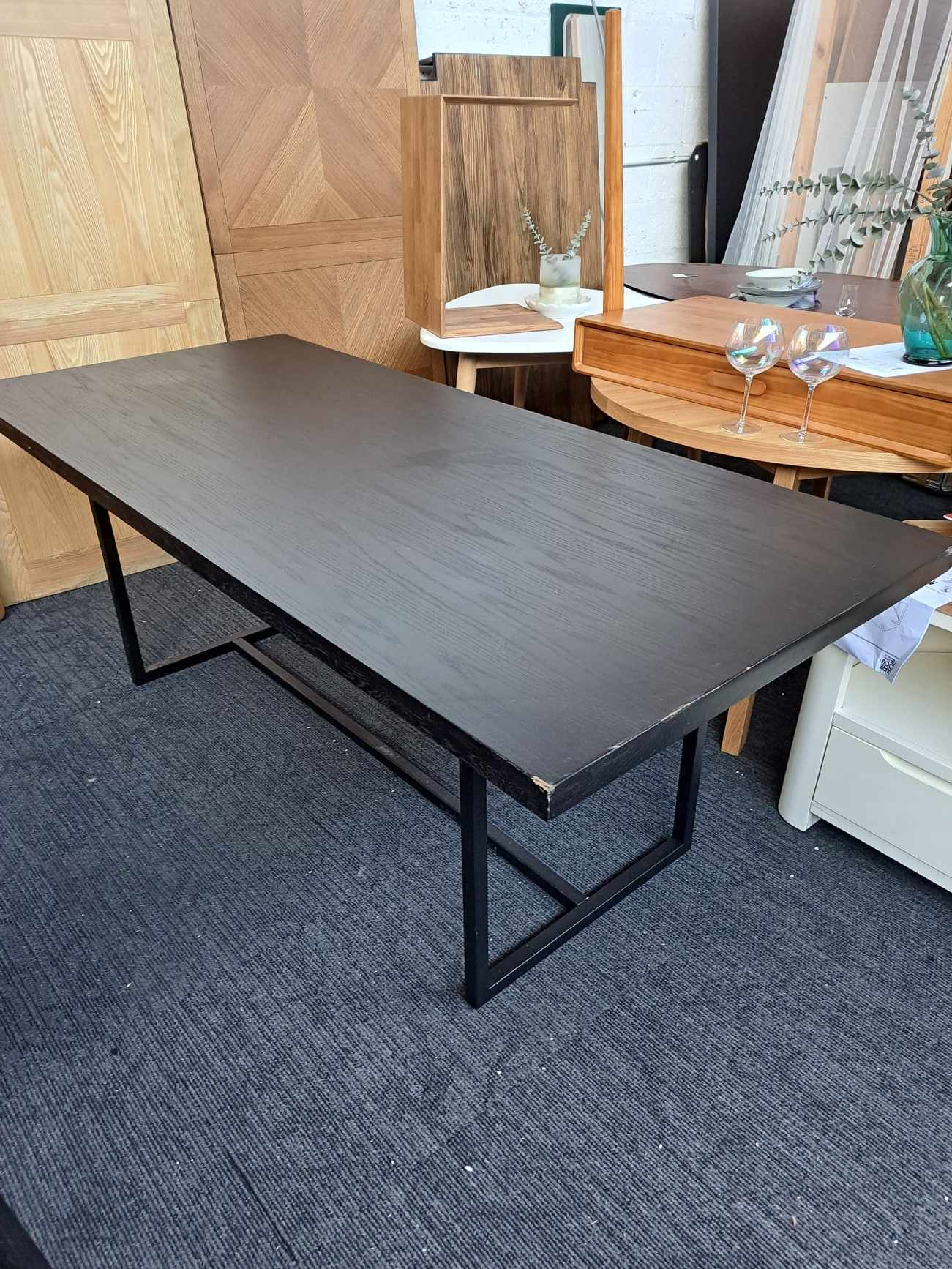 Large Dining Table  / Black Wood and Black Metal 8 Seater