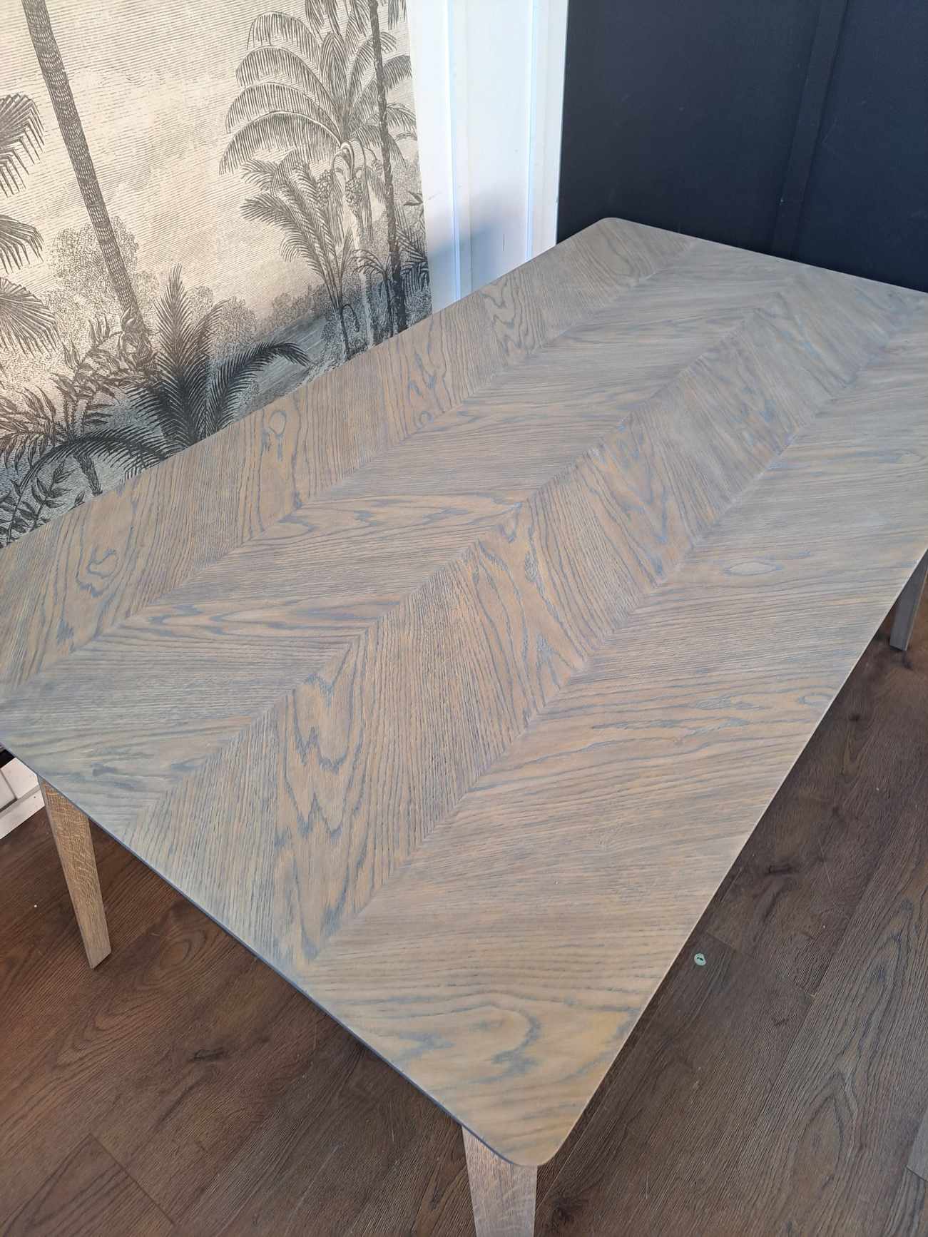 Grey Herringbone Top Dining Table