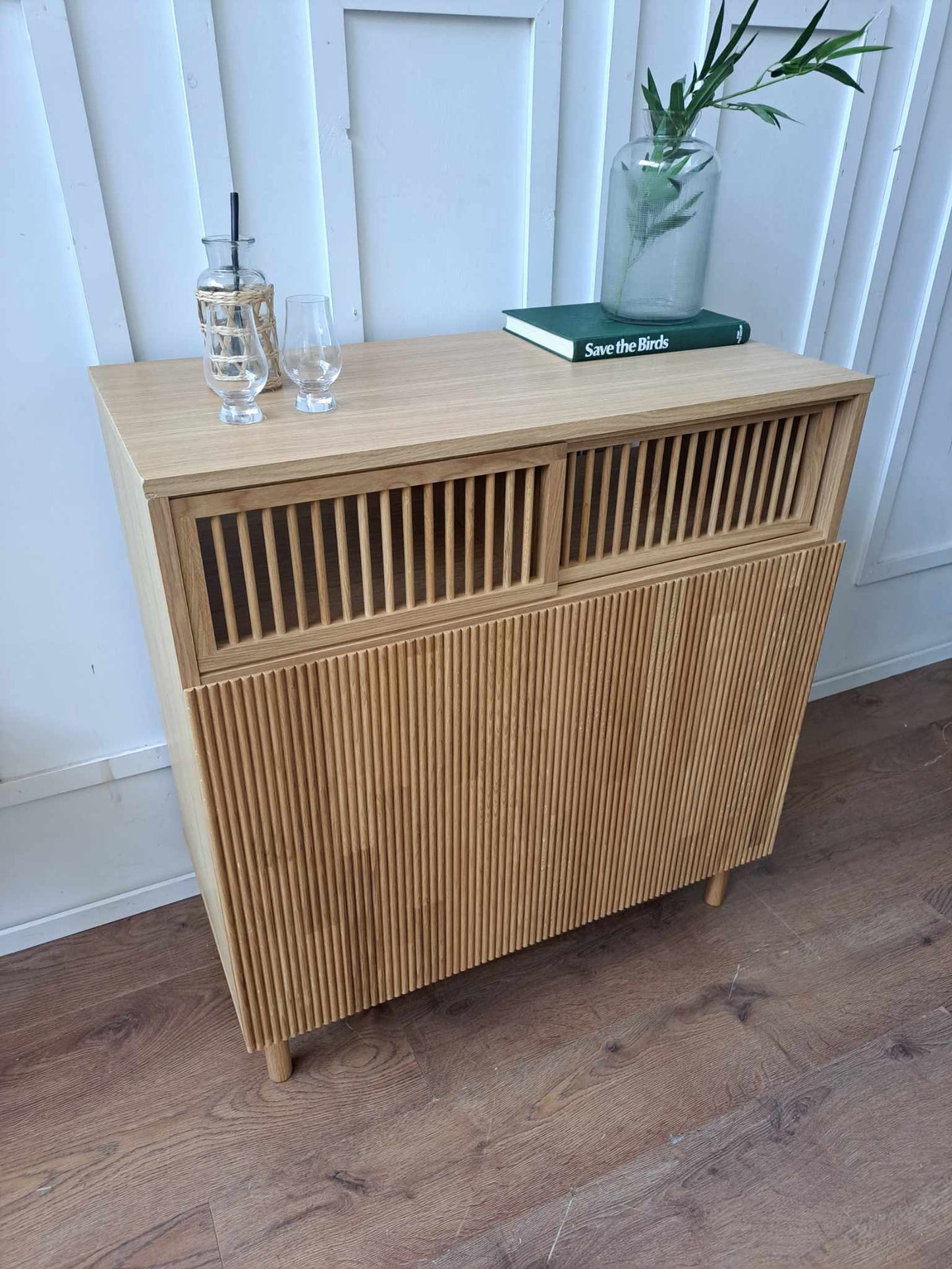 Oak High Drink Cabinet Bar / Groove wood front