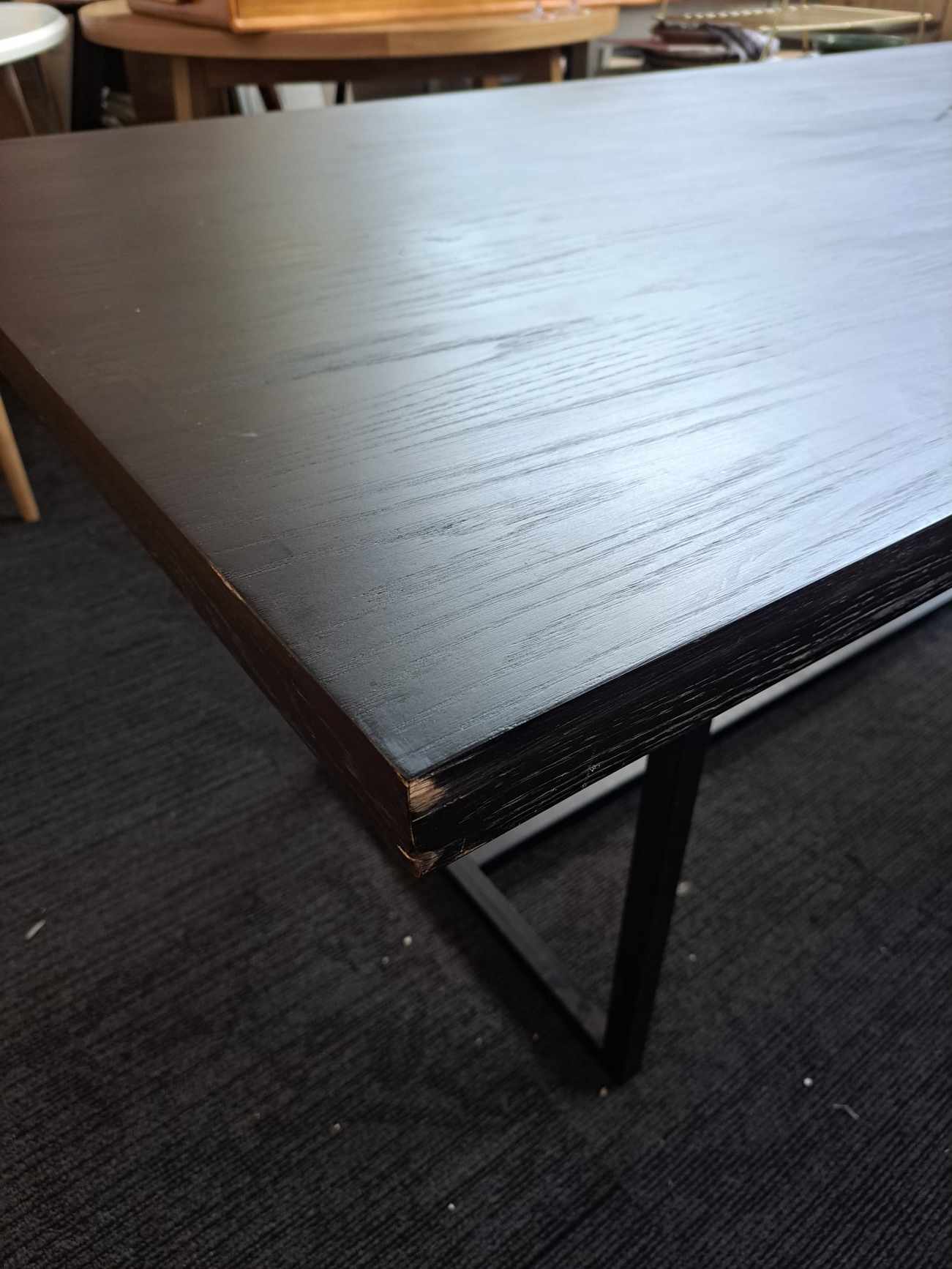 Large Dining Table  / Black Wood and Black Metal 8 Seater