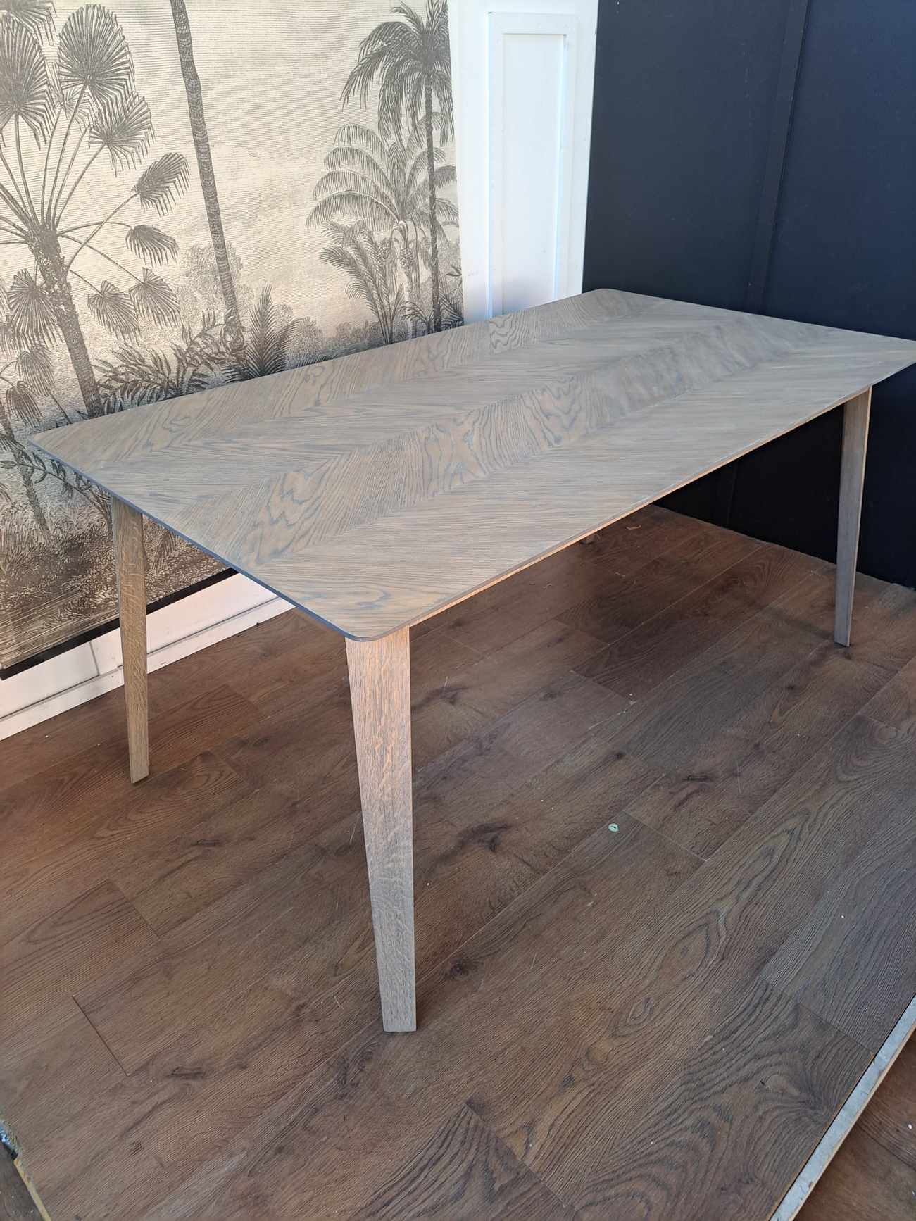 Grey Herringbone Top Dining Table