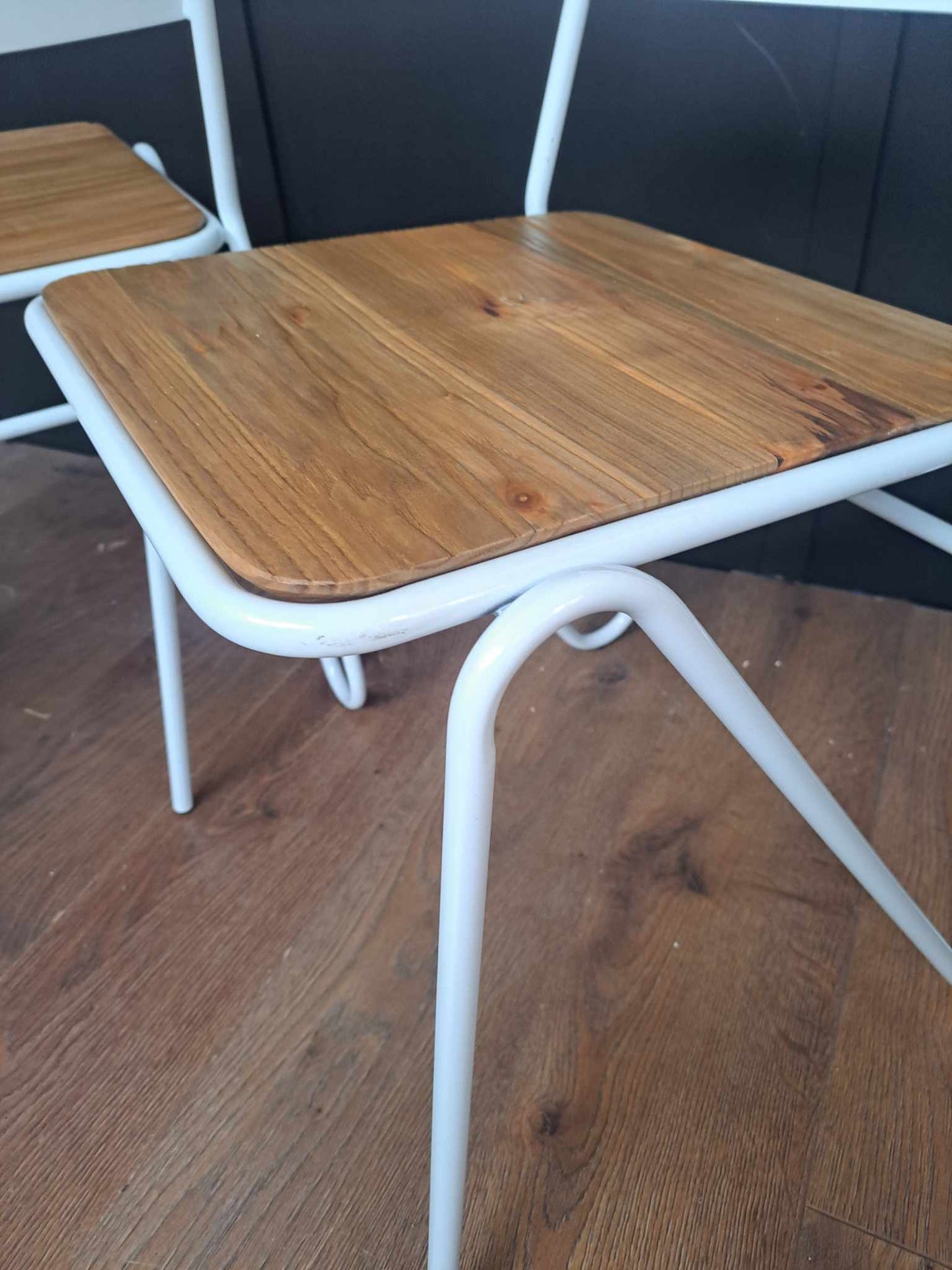 Industrial Style Dining Chair / White Metal and  Elm Wood / La Redoute Loft