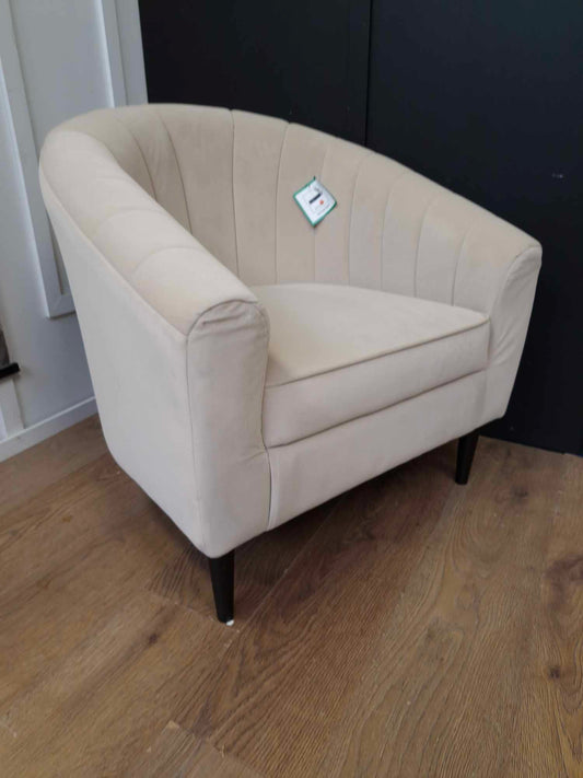 Velvet Armchair Light Beige / Biscuit and Black Legs