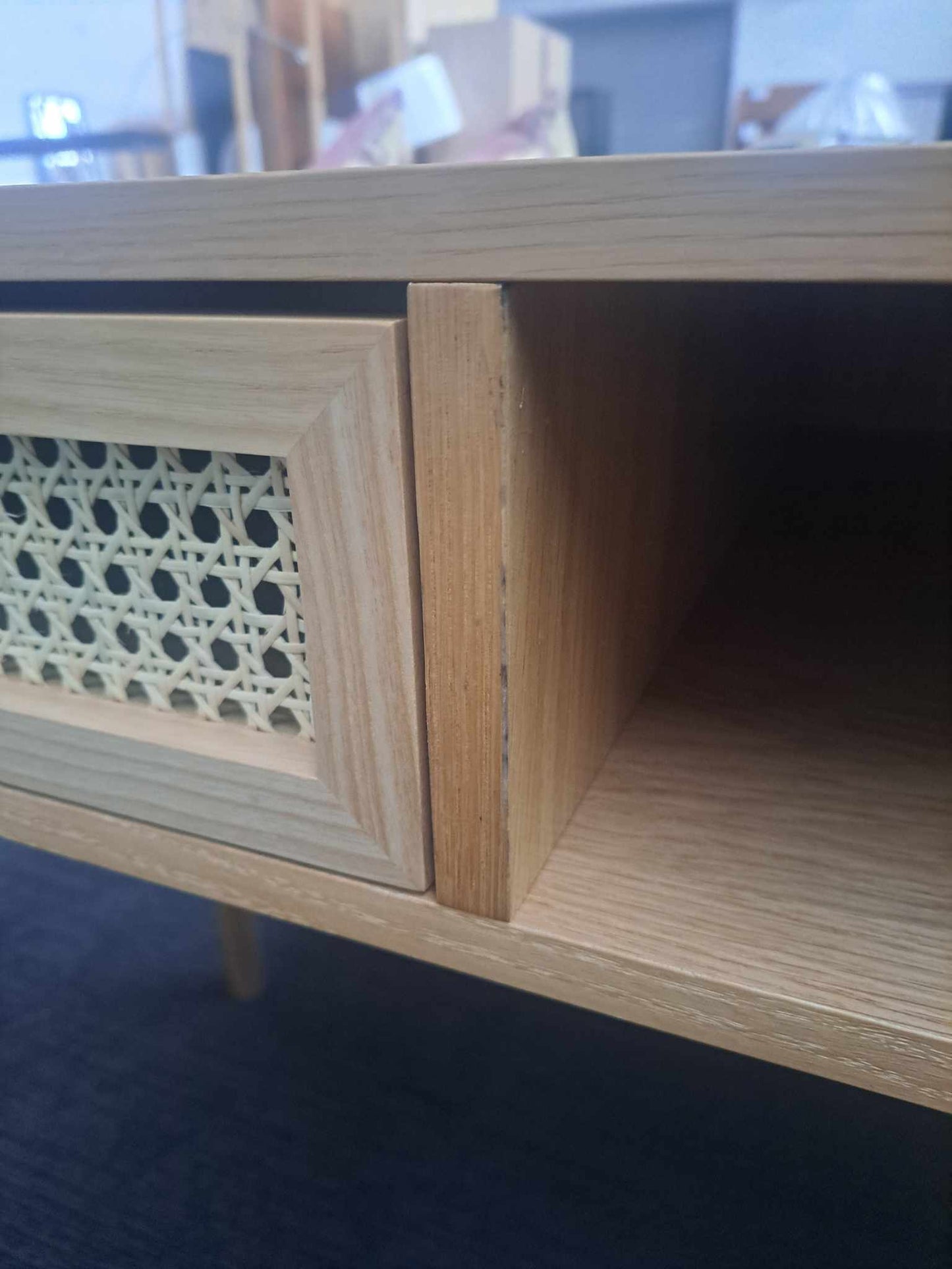 Oak Desk with Rattan and Gold Drawer