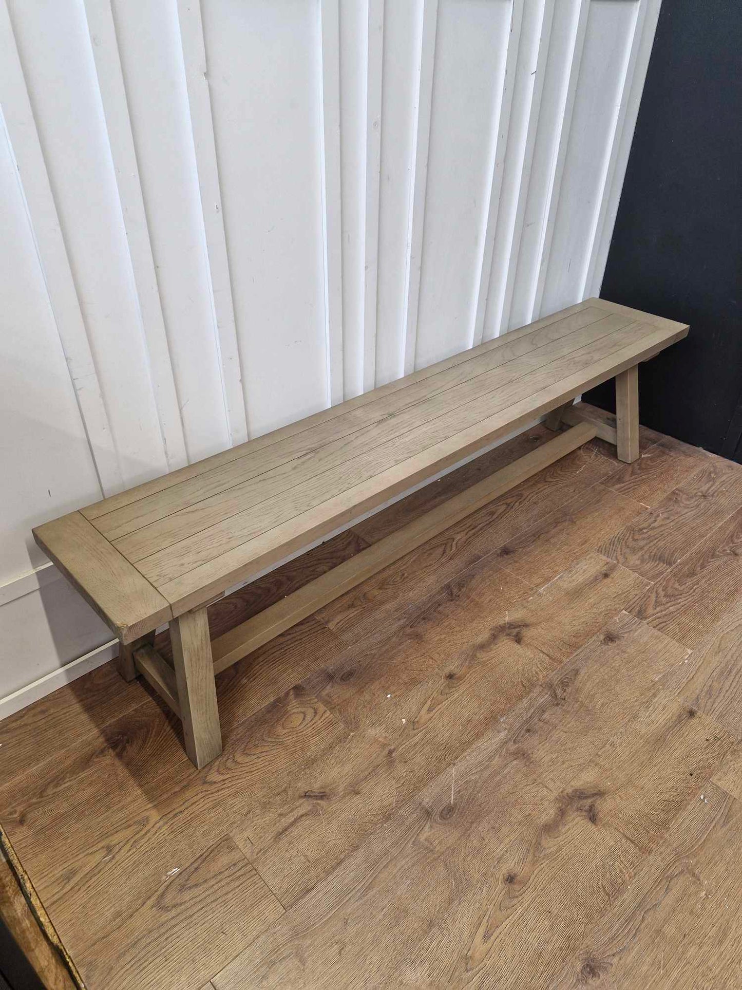 Extra Large Dining Bench Grey Washed Solid Oak, Cushion and Courier deposit